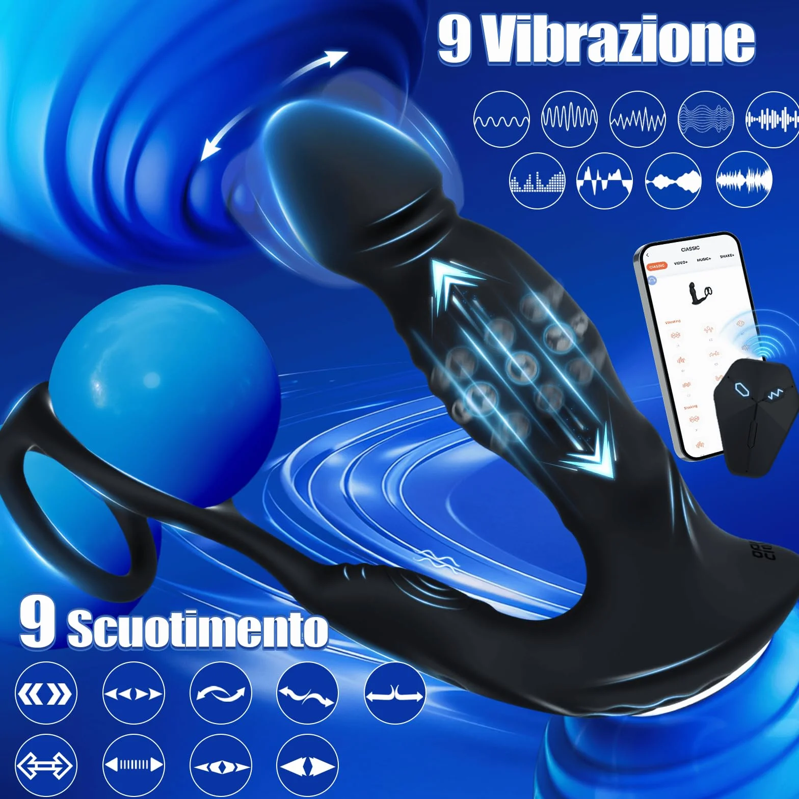 Vibratori Anali per Uomo Massaggiatore Prostatico con 9 Modalità Dildo Anale con Anello per Pene Stimolatore Prostata in Silicone Plug Anale Vibratore Uomo Coppie Sex Toys Dilatatore APP & Telecomando