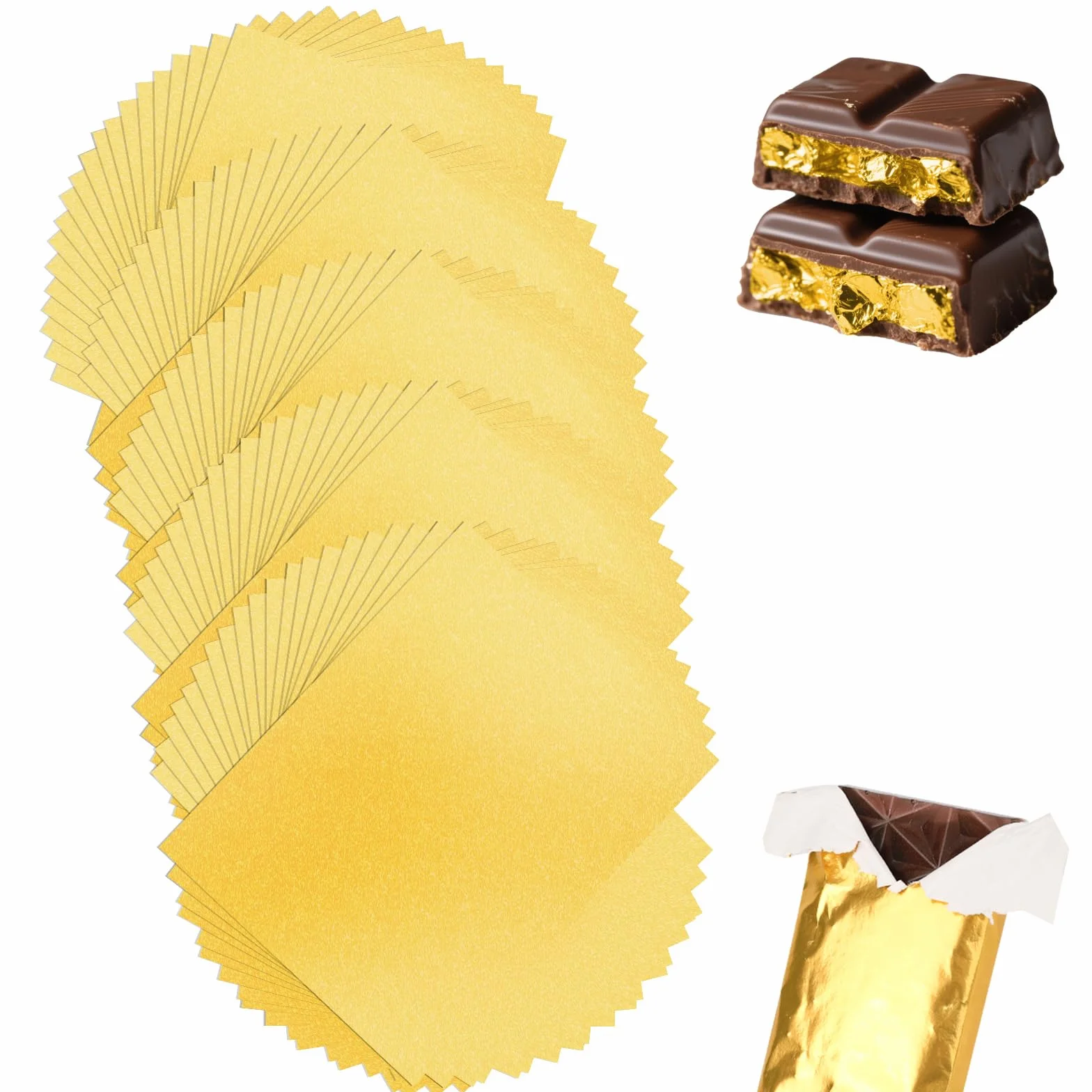 Tinoaly 100pz Incarto per Barrette Cioccolato, 19x15 cm Grandi Involucri Caramelle in Foglio di Alluminio Dorato Cioccolato Fogli di Carta da Regalo Individuali per Matrimoni Compleanni Feste