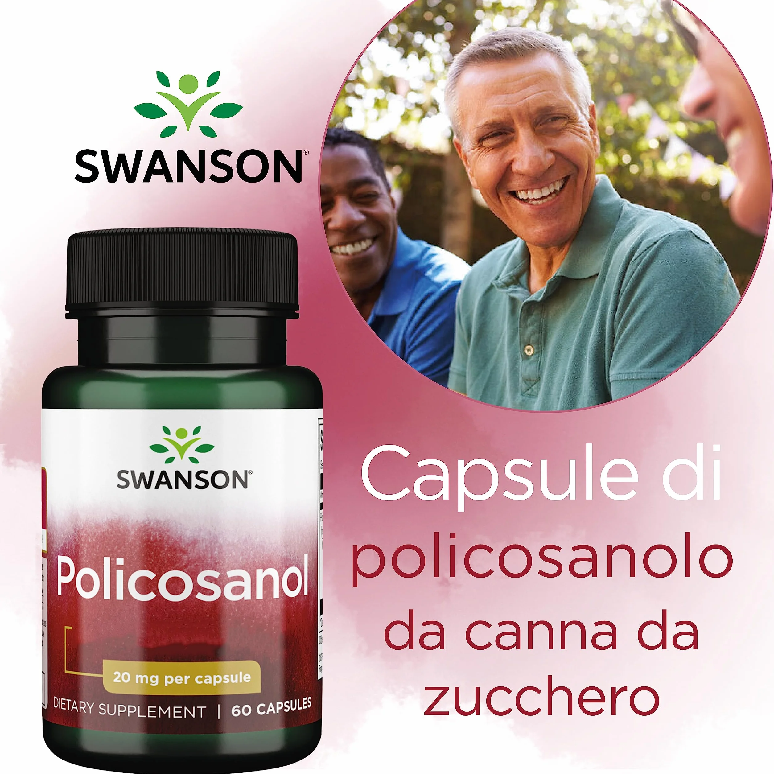 Swanson Policosanol, 20mg, estratto dalla canna da zucchero, alta dose, 60 capsule, Testato in Laboratorio, Senza Glutine, Senza Soia, Non OGM