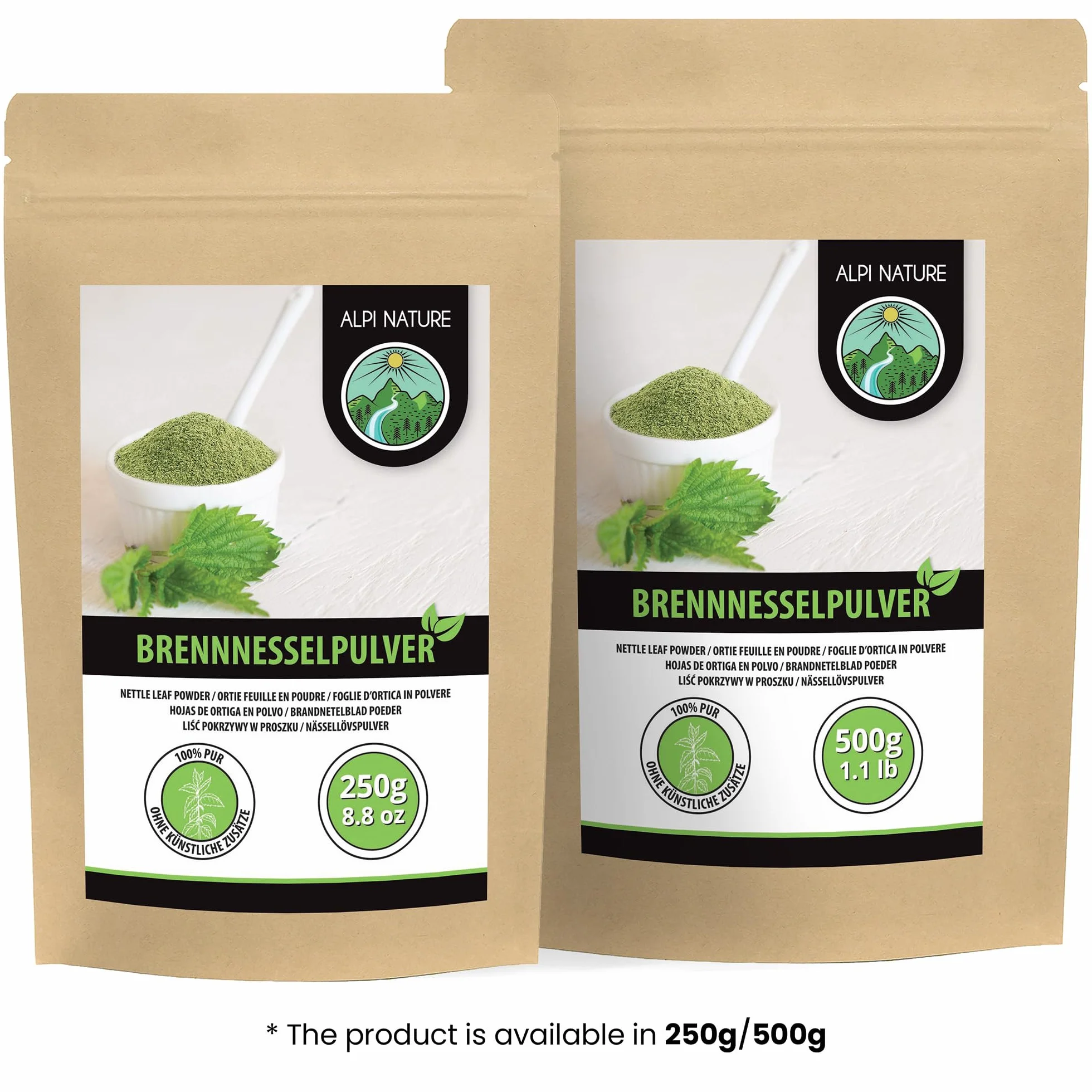 Alpi Nature Ortica Foglie in Polvere 250g, Foglie di Ortica Essiccate e Macinate, Urtica dioica