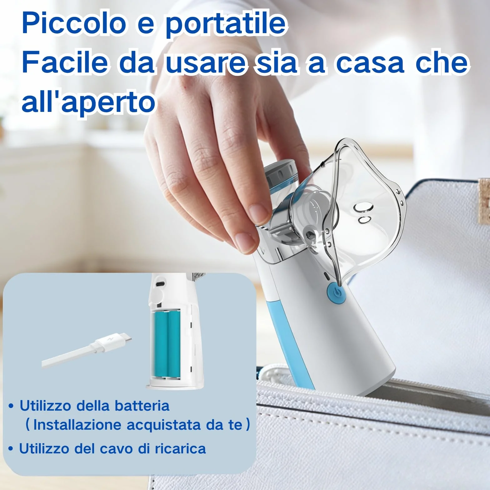 Aerosol Portatile Silenzioso per Adulti e Bambini con Due Maschere e Ugelli