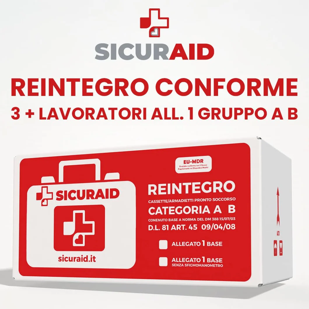 SICURAID Kit Reintegro Cassetta Pronto Soccorso Aziende 3+ Dipendenti Conforme DM 388/2003 Ricambi Completi Certificati
