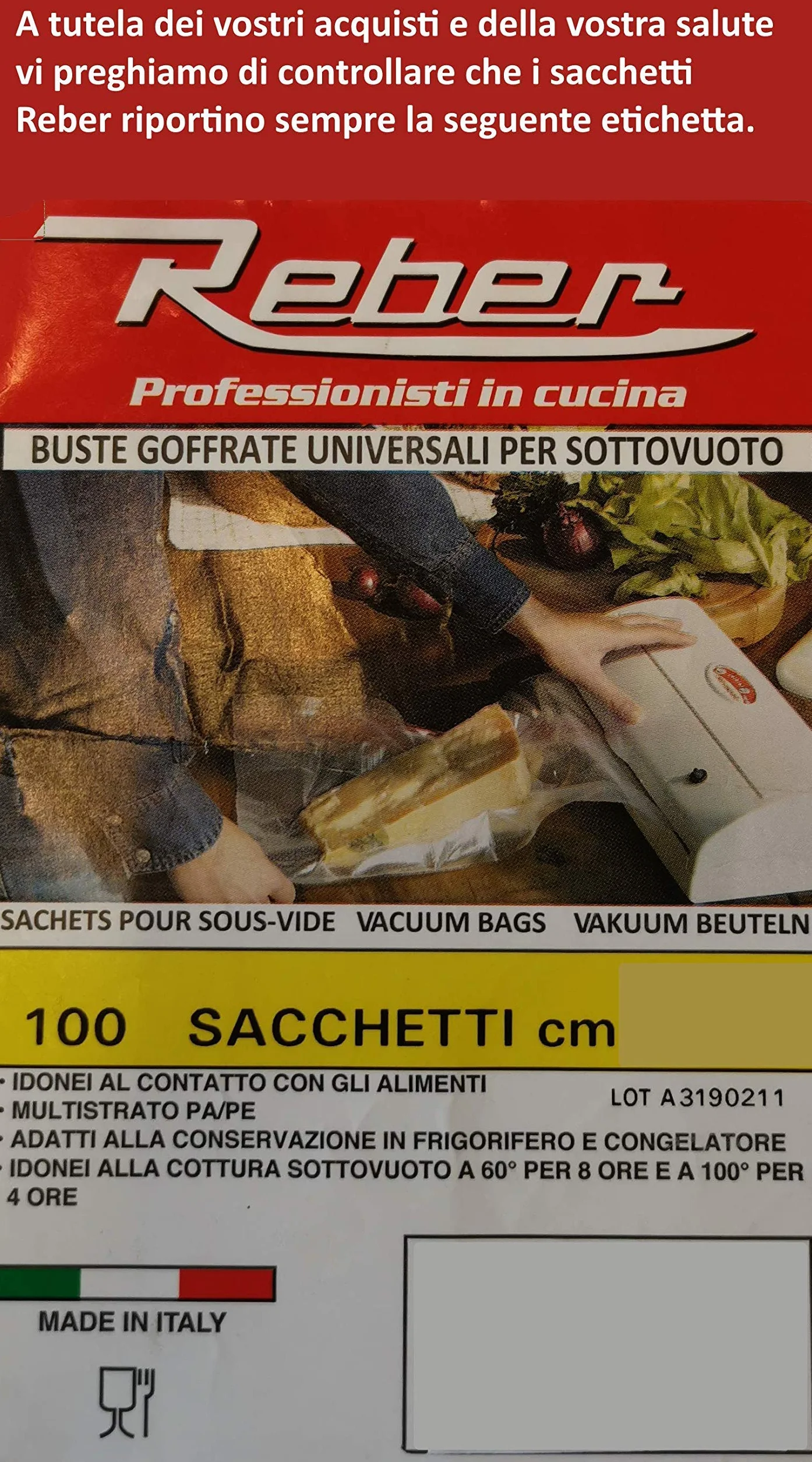Reber Sacchetti Goffrati 6745N per sottovuoto, 15x25 cm, 105 micron, anti-UV, 100pz., trasparente (Confezione da 2)