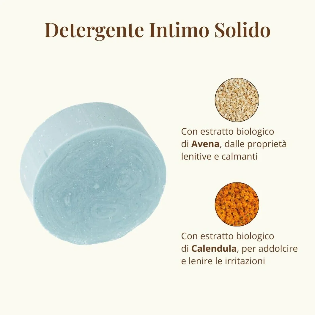 Officina Naturae Detergente Intimo Solido pH Acido 50g con Calendula, Avena e Tea Tree