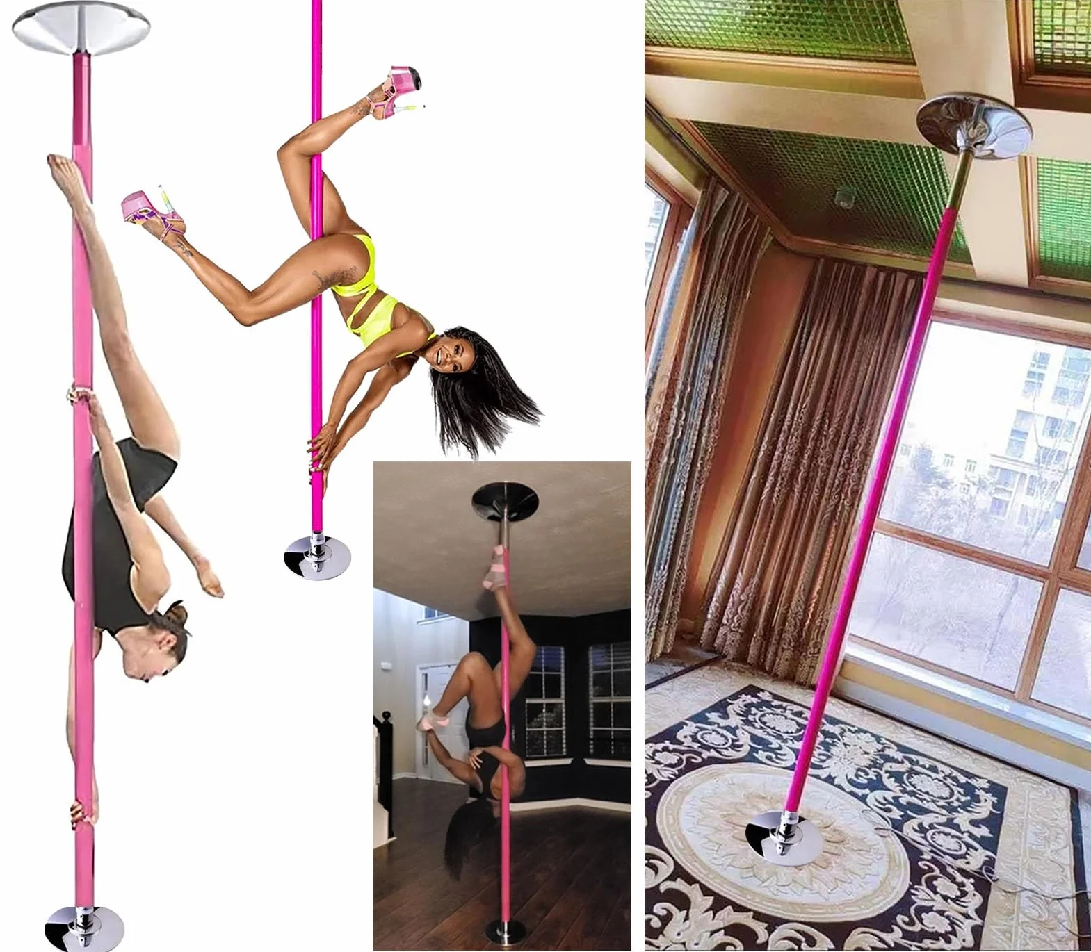 Kit pole dance portatile spinning e statico, silicone, autoportante, regolabile, 2,3-3 m