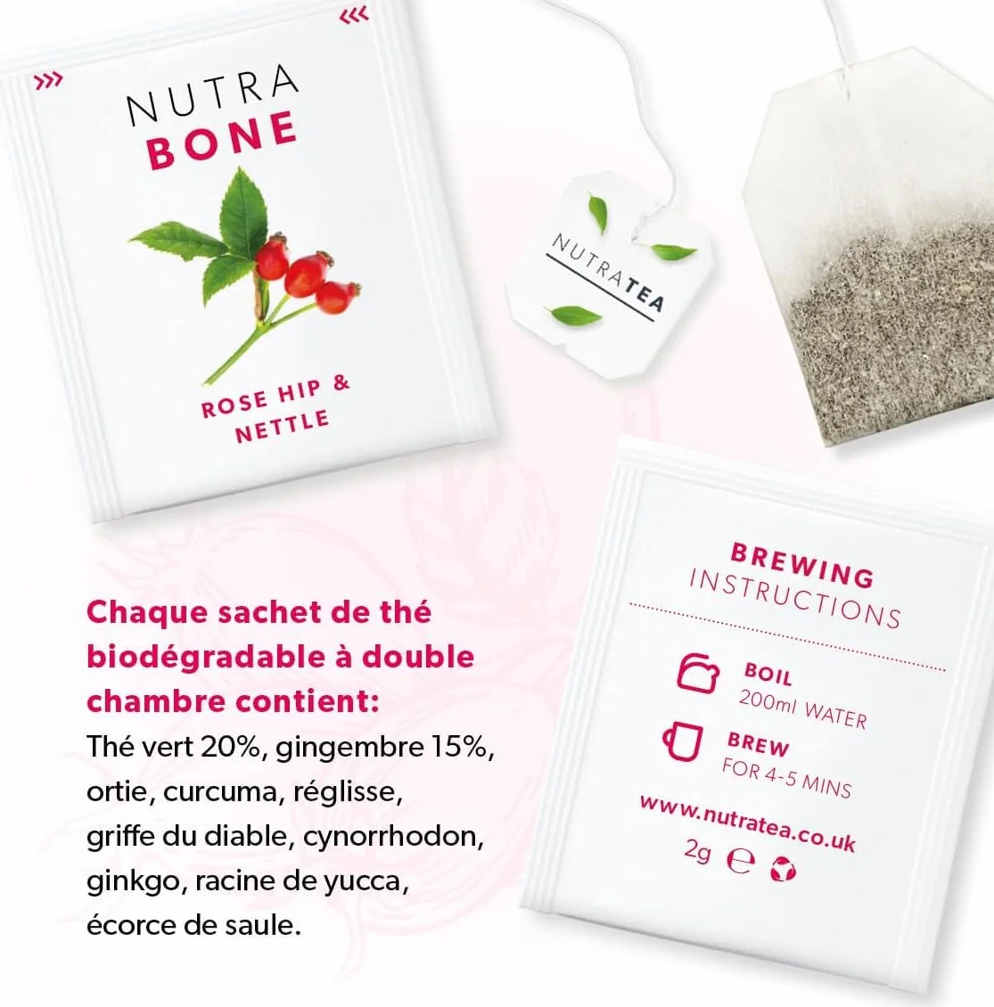 Nutratea Tè per la Salute delle Ossa con Ginkgo Biloba e Rosa Canina 20 Bustine