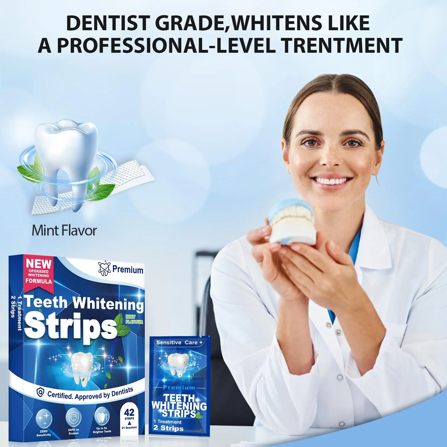 Sbiancante Denti Professionale - Strisce Sbiancanti Denti 42 Strisce, 21 Sessioni Sbiancamento Denti - Rimuove Macchie, Sicuro per Smalto