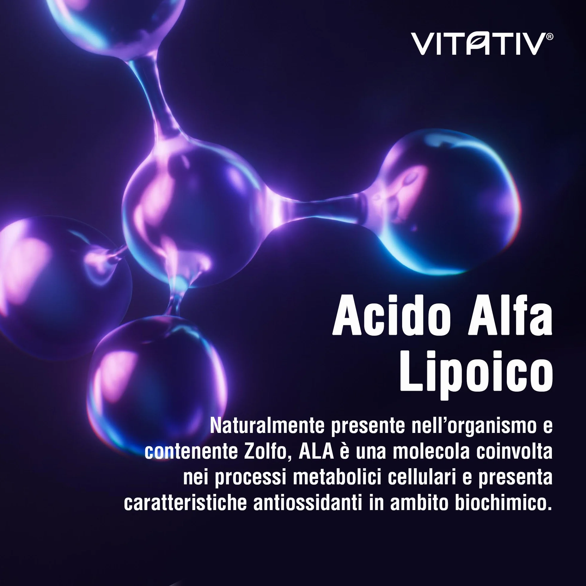 VITATIV Acido Alfa Lipoico ALA 300mg + Vitamina C e Zinco 90 Capsule Vegetali Antiossidante Made in Italy