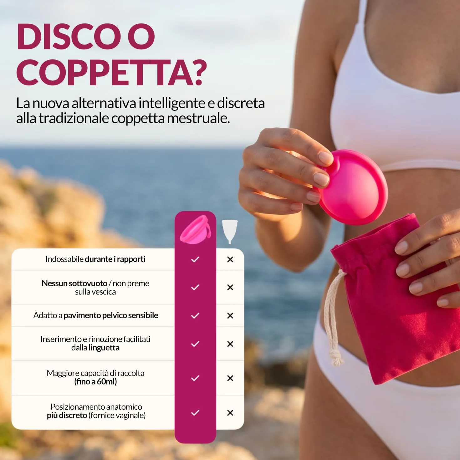Disco Mestruale SafeLoop™ SENSYL in Silicone Medico – Ultra sottile, fino a 12 ore di protezione anche durante i rapporti – Ipoallergenico, senza BPA, taglie Regular e Small (Small)