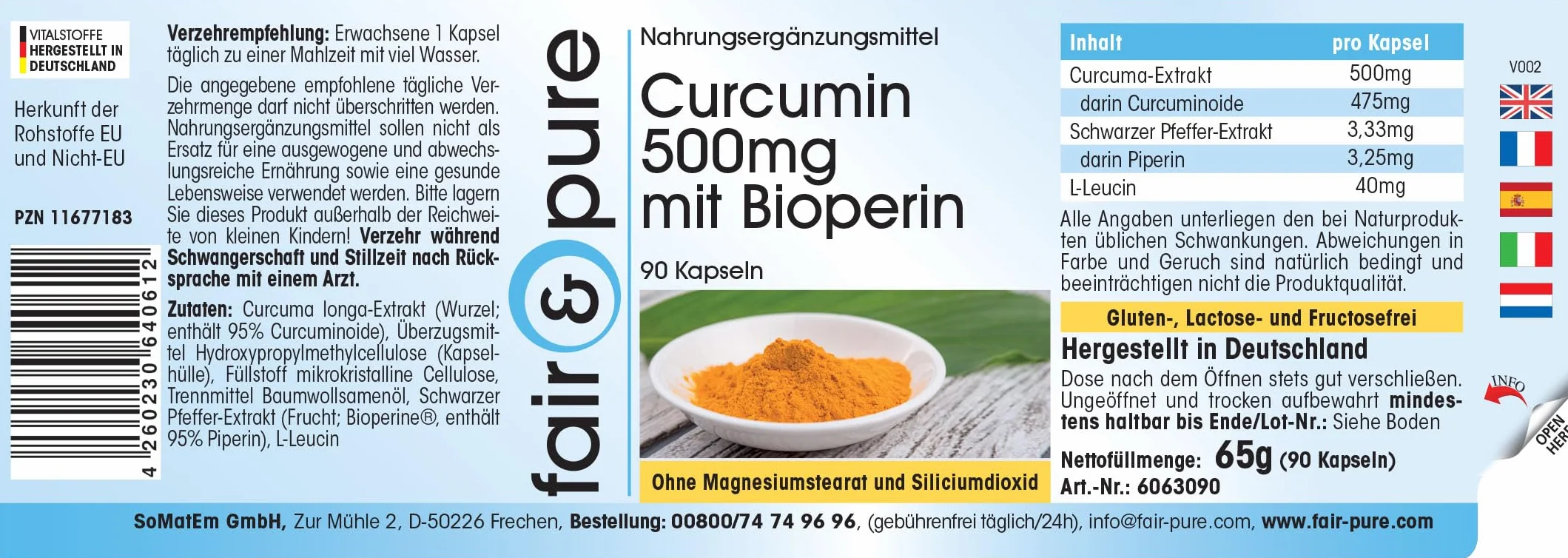 Fair & Pure Curcuma Capsule con Pepe Nero Curcumina 500mg 95% Piperina Vegano 90 Capsule