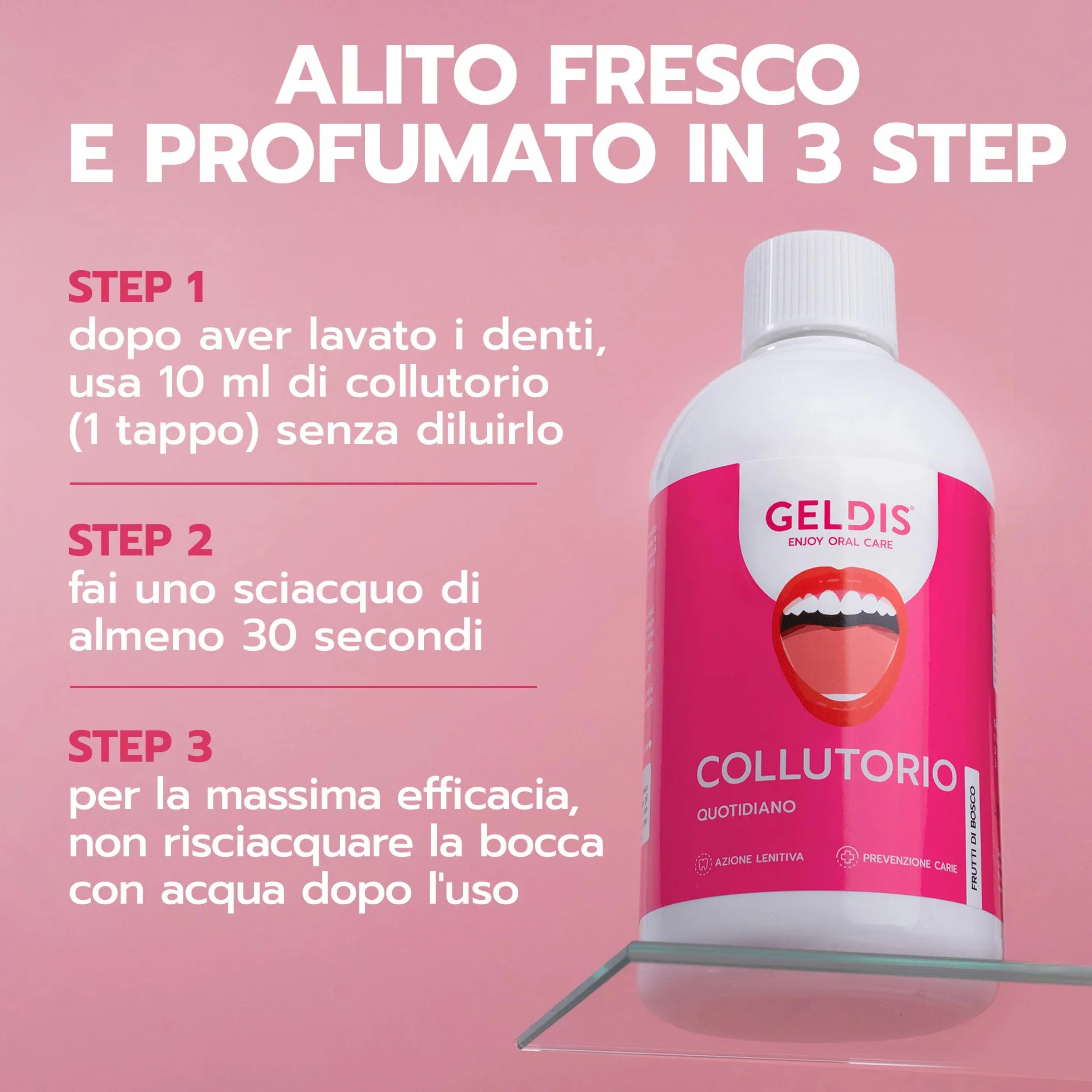 GELDIS Collutorio senza Alcool 500 ml con Fluoro, Aloe Vera ed Equiseto