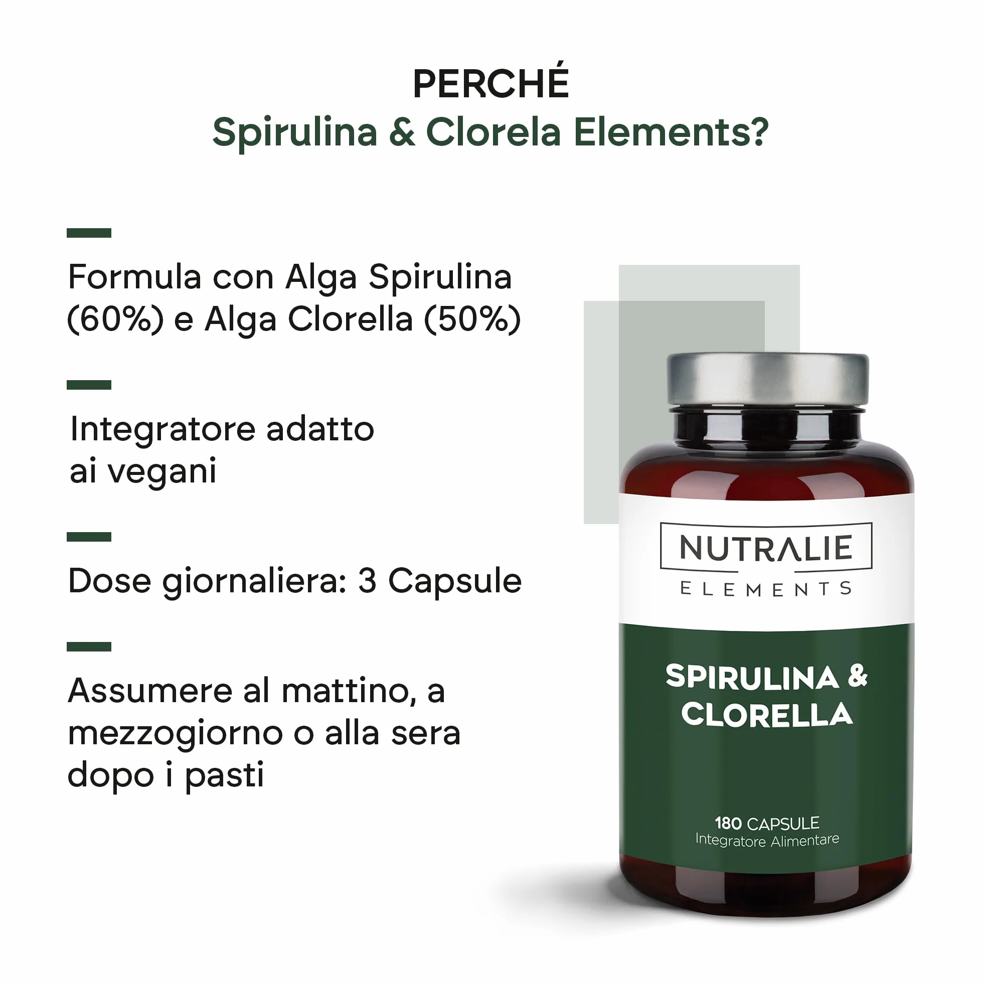 Nutralie Spirulina e Clorella 1800mg 180 Capsule Vegano