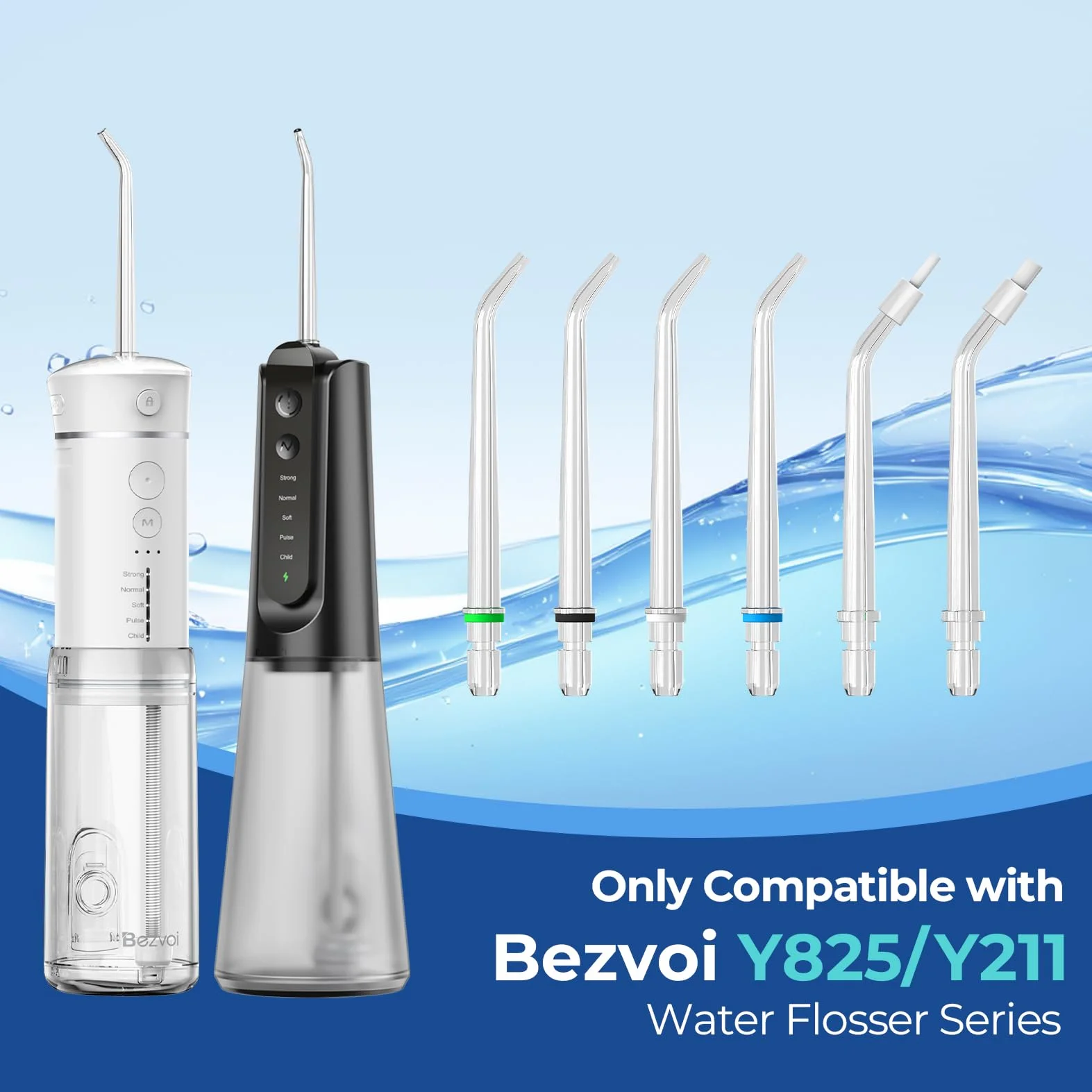 Bezvoi Y825 - Set di 6 testine di ricambio per flosser d'acqua, per teste d'acqua, progettate per pulire il tè e le gomme sanitarie