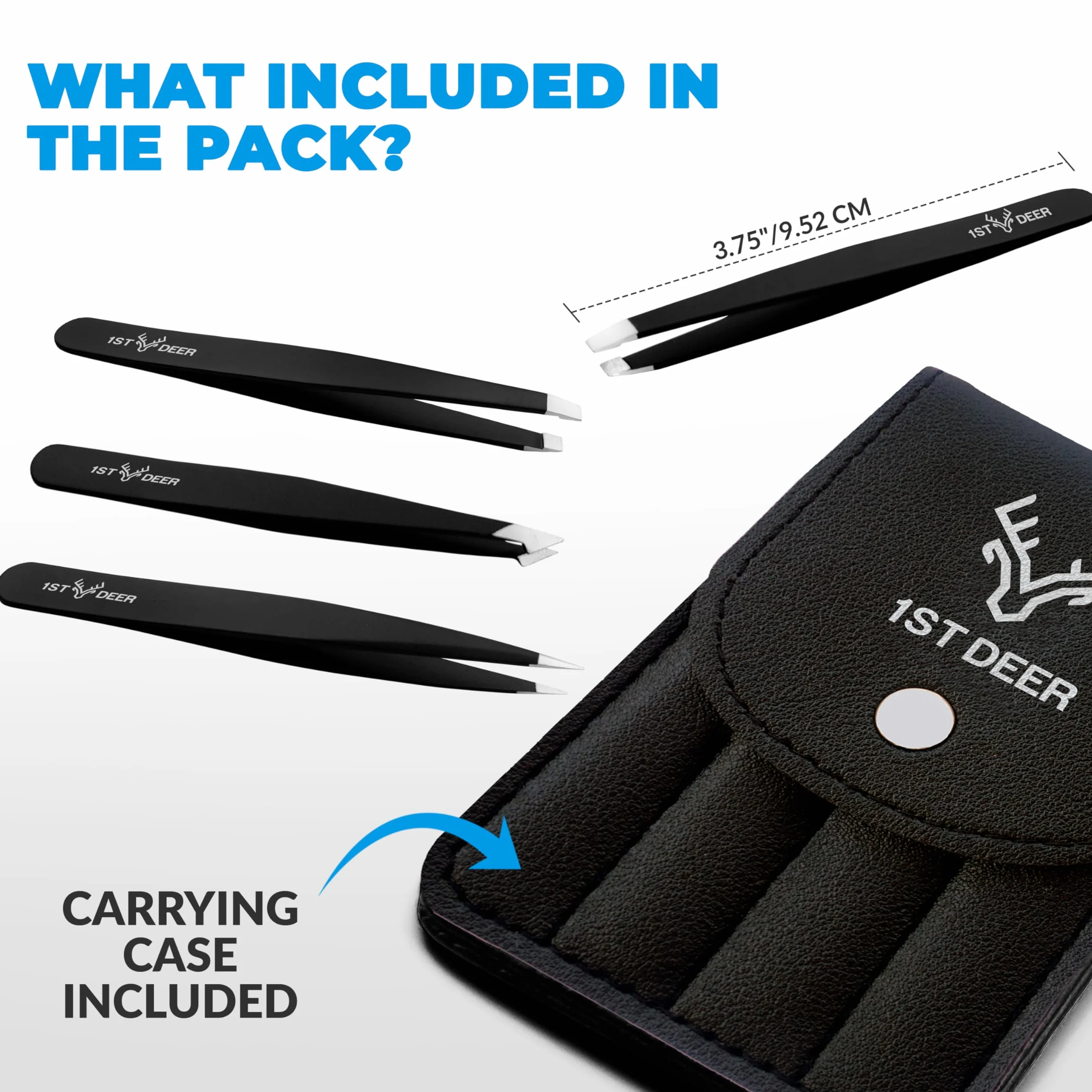 Pinzette - Set di 4 Pinzette di Precisione Professionali in Acciaio Inossidabile per Sopracciglia, Rimozione Peli del Viso, Peli Incarniti, Punti Neri e Zecche - Nero
