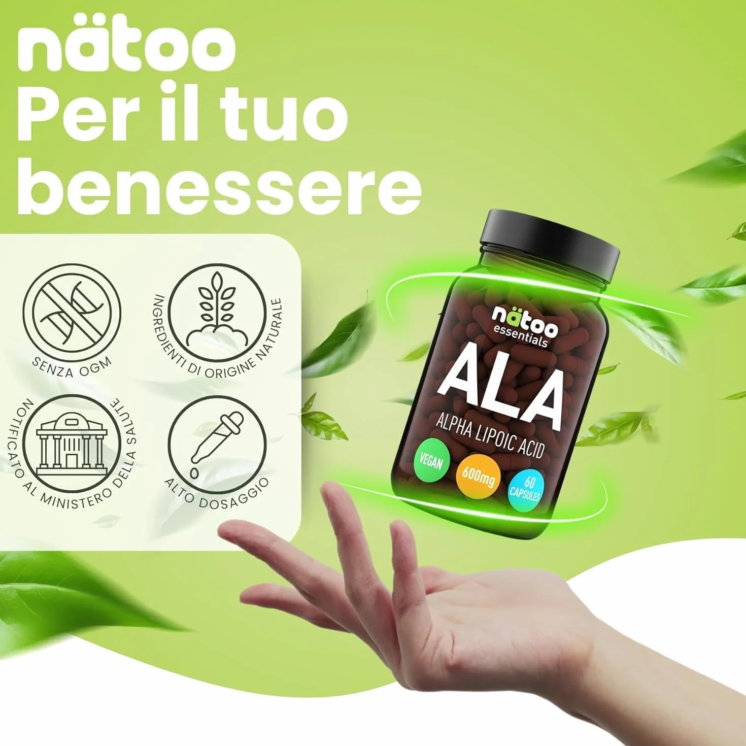 NÄTOO Acido Alfa Lipoico 600 mg 60 Capsule Alto Dosaggio Antiossidante Integratore Vegan