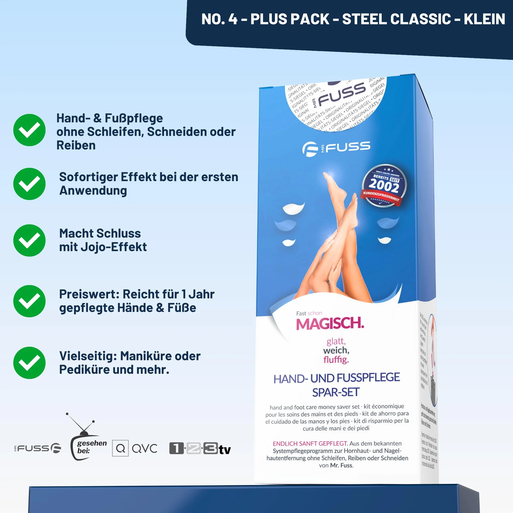 Mr. Fuss Soluzione attiva n. 4 Plus Pack Steel Classic 3 pezzi cura piedi calli