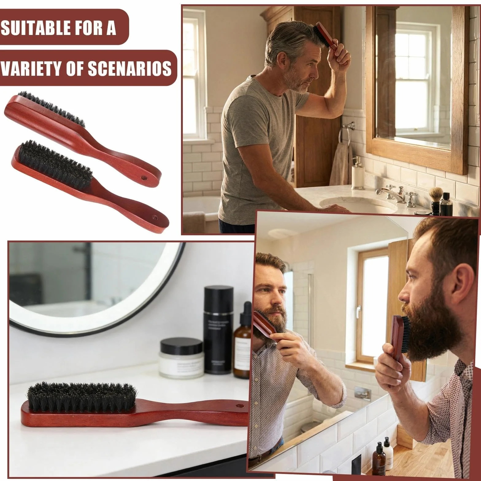 Spazzola Setole Cinghiale Spazzola Barba Uomo Pettine Barba Regali Uomo per Capelli Lisci Spazzolo la Cura di Baffi Spessa Grossolana e Riccia Cura e Styling Quotidiana