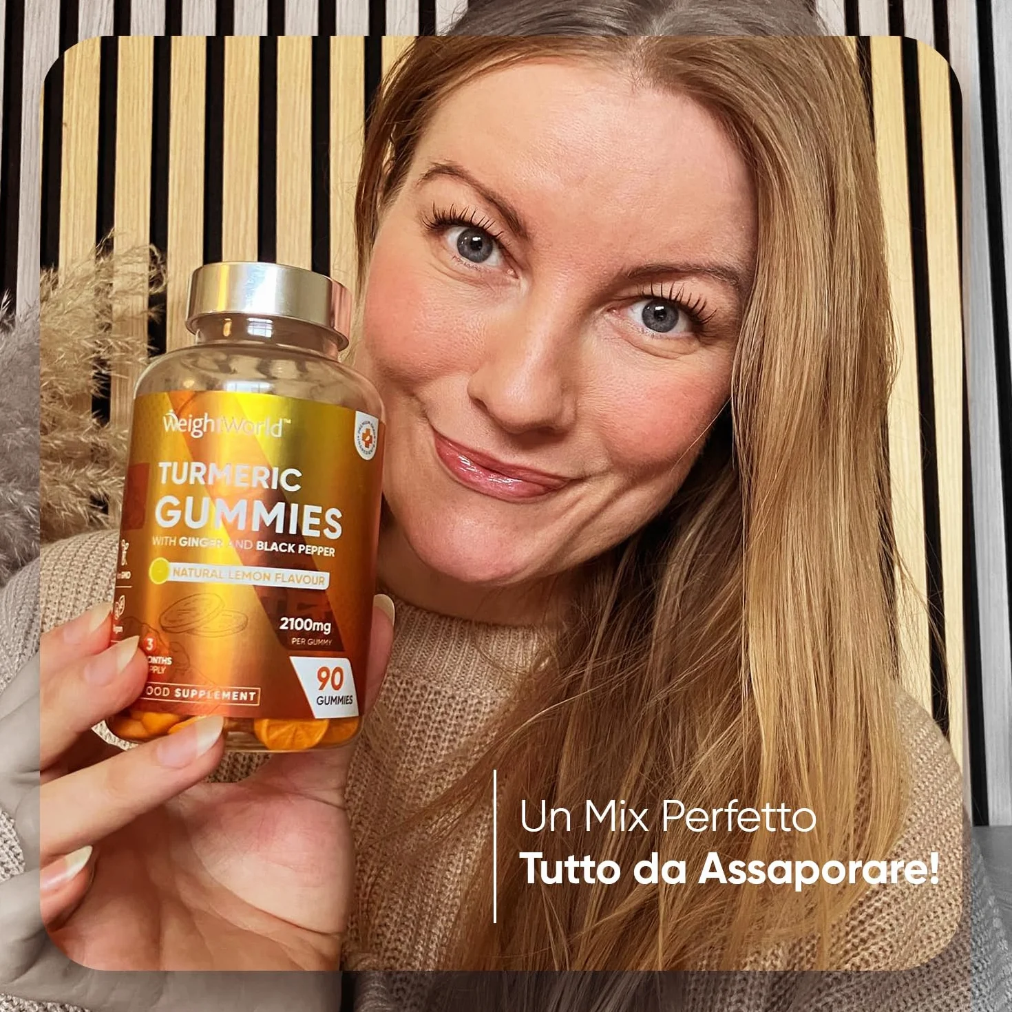 Curcuma Longa con Zenzero e Pepe Nero, 90 Gommose Vegane, 2100mg, 95% Curcuminoidi, Senza Glutine
