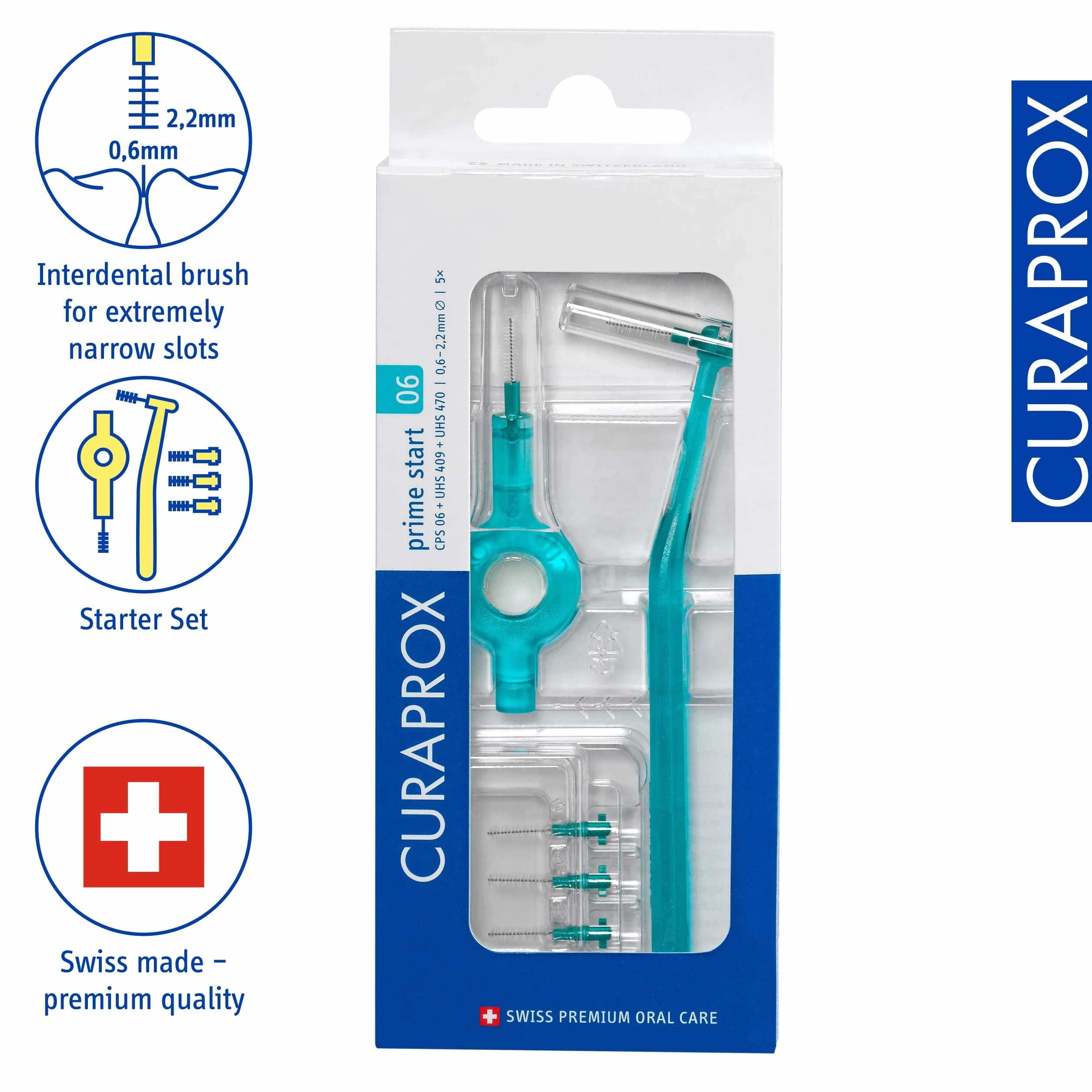 Curaprox CPS 06 Prime Interdental Brush Starter Set 5 spazzole 0.6 mm Turchese Swiss Made