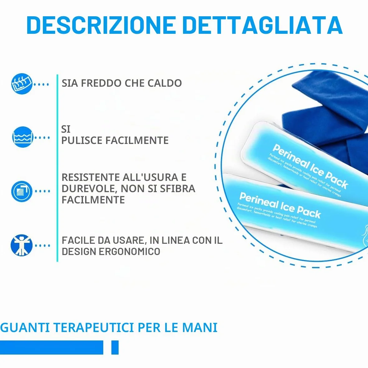 Impacchi di ghiaccio perineali riutilizzabili, emorroidi postpartum, cura del recupero del parto, 2 cuscinetti in gel + 3 maniche lavabili (blu)