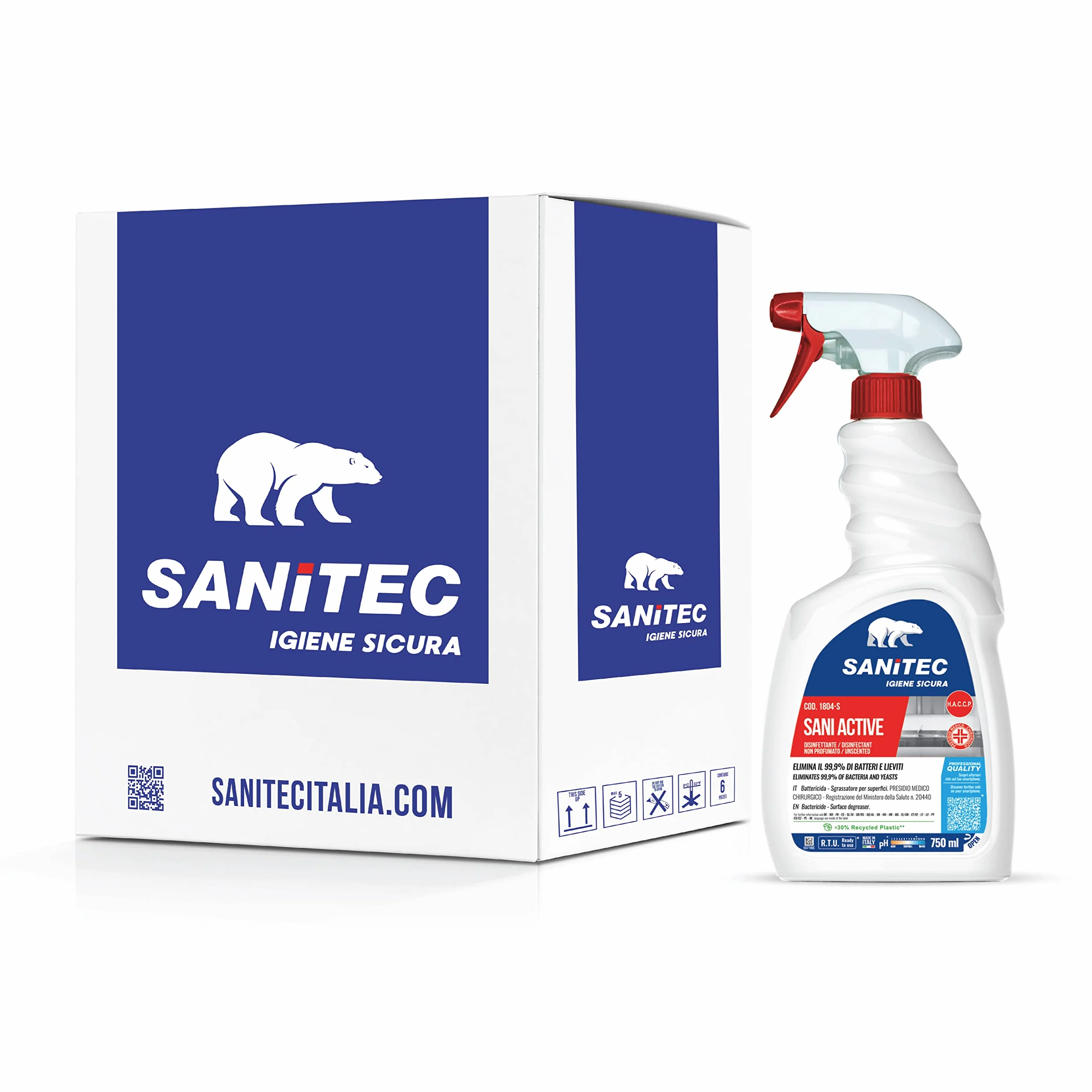 SANITEC Sani Active Spray Disinfettante Sgrassante Universale 750 ml 6 Confezioni