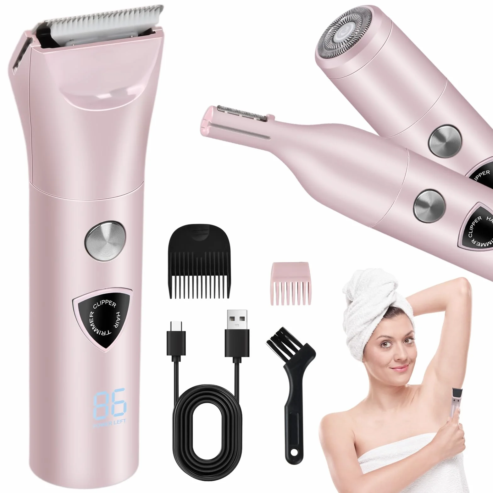 Rasoio Elettrico Donna 3 in 1 con Display LED Impermeabile Ricaricabile Epilatore Depilazione Indolore per Corpo Ascelle Gambe Bikini