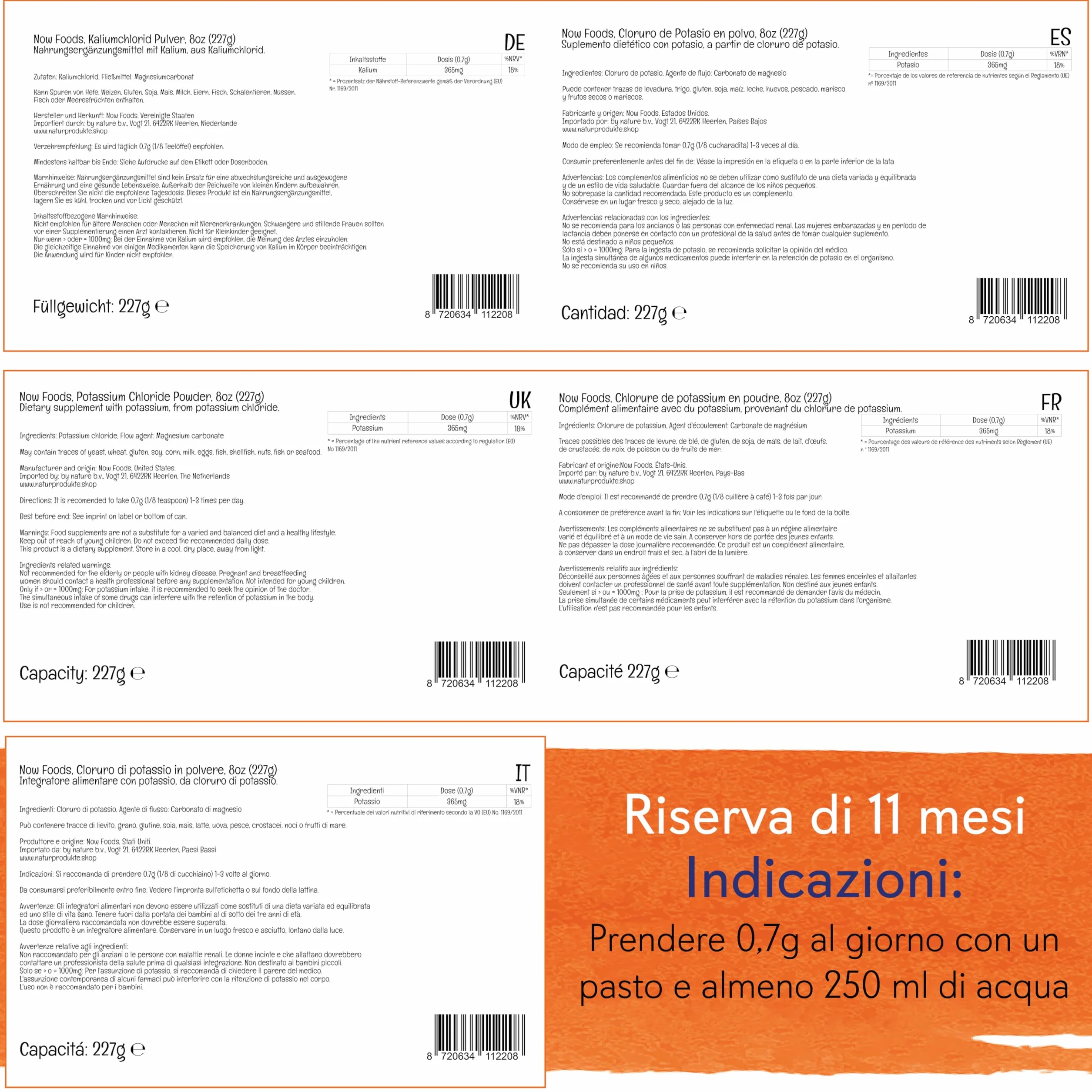 Now Foods, Potassium Chloride Powder (Cloruro di Potassio in Polvere), 227 g, Testato in Laboratorio, Potassio, Senza Glutine, Senza Soia, Vegetariano