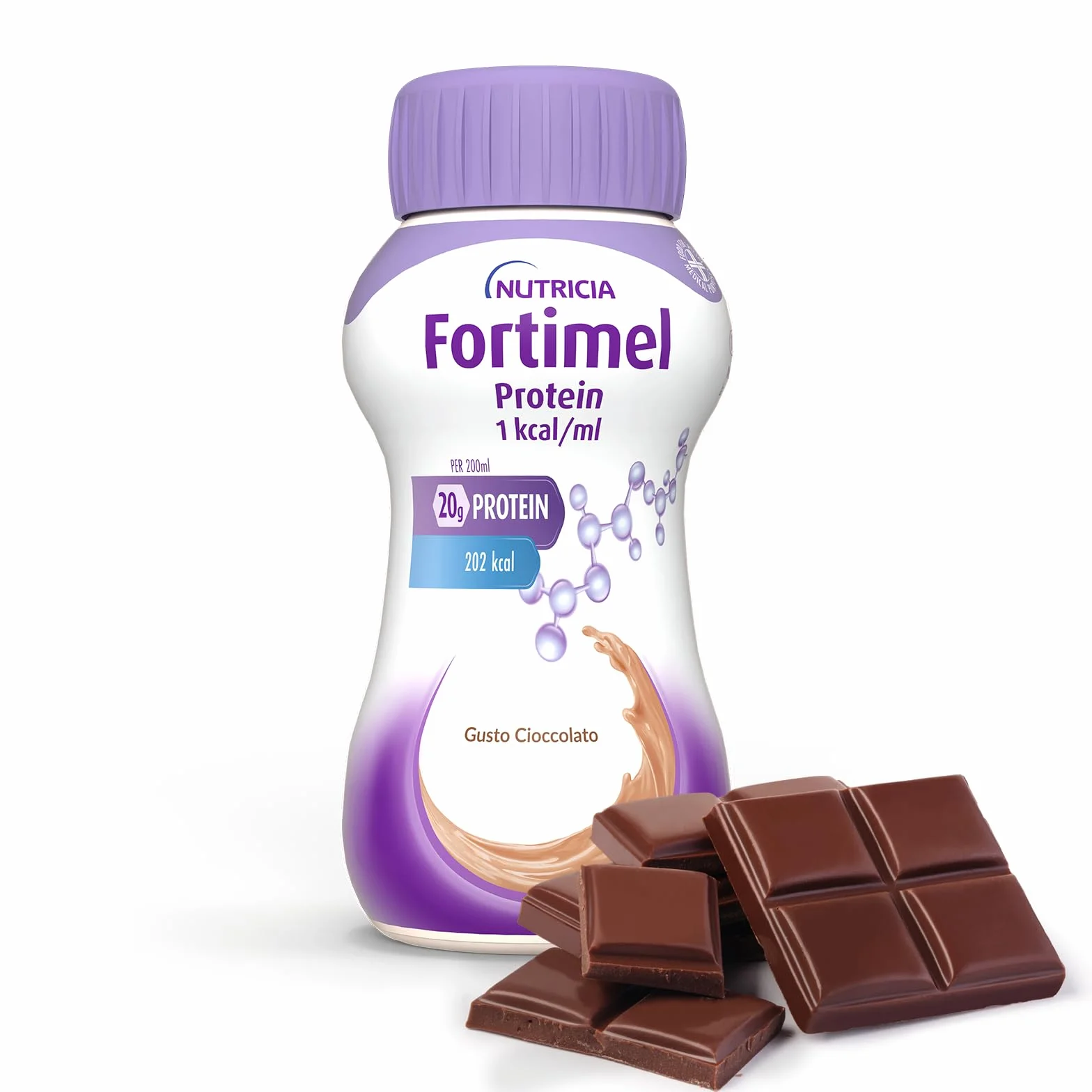 FORTIMEL PROTEIN - Supplemento Nutrizionale Iperproteico (20g di Proteine per Bottiglia), utile in caso di Malnutrizione Proteica, Pronto da Bere, Gusto Cioccolato - 4 bottiglie da 200 ml