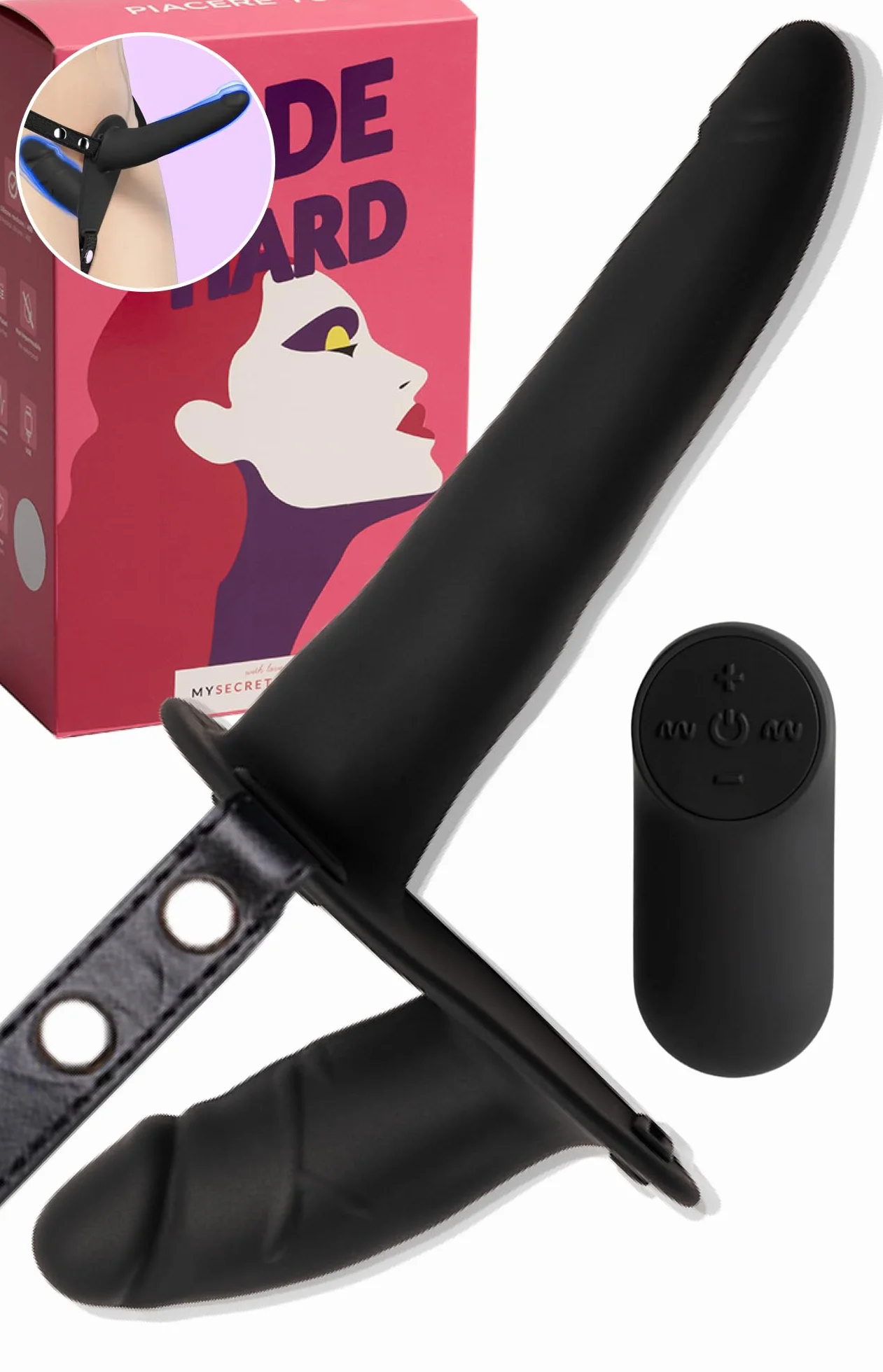 MySecretCase Strap On Doppio 15cm 8,5cm con Telecomando 7 Modalità di Vibrazione 3 Livelli di Intensità per Donna