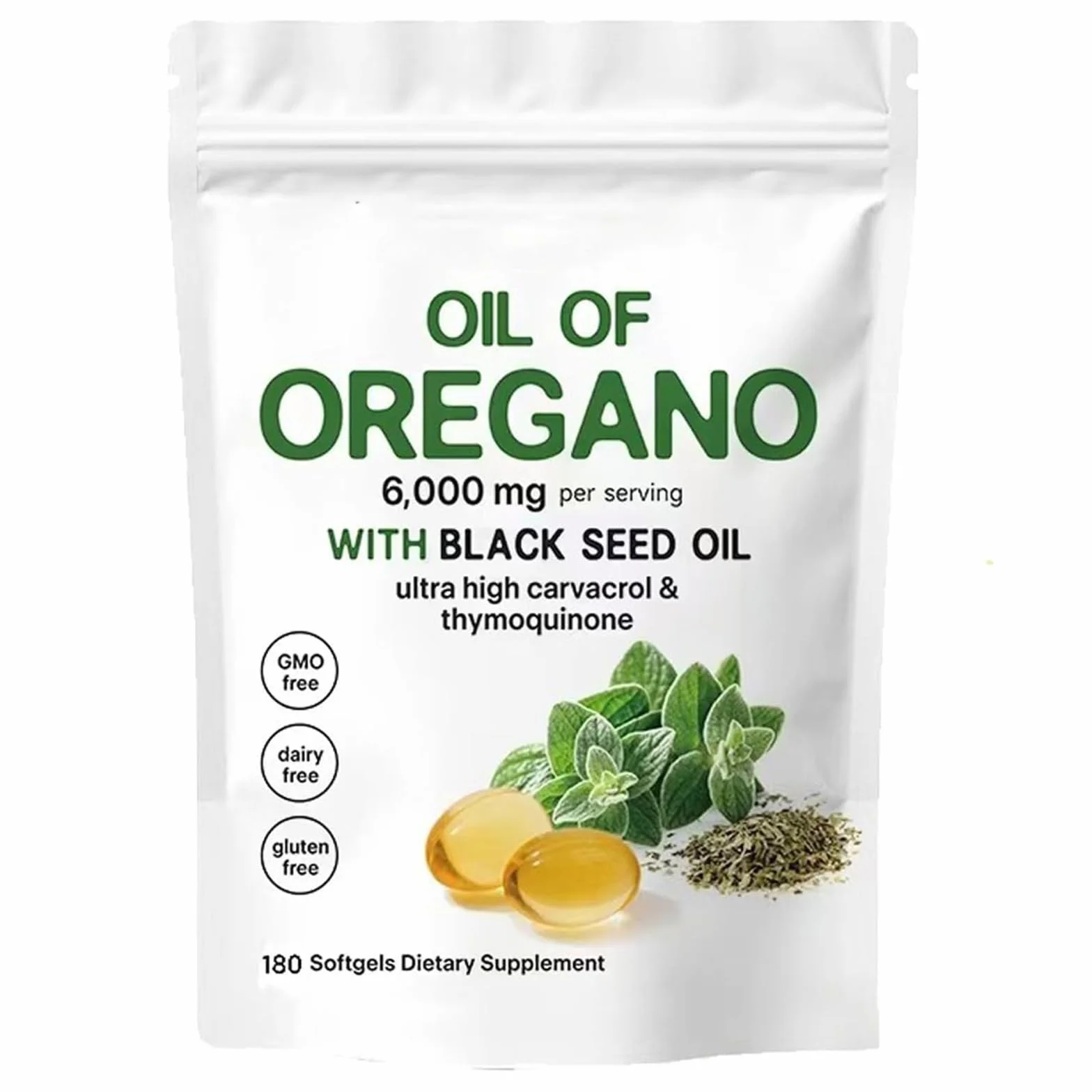 Capsule di Olio di Origano 6000mg con Olio di Semi Nero, Integratore per Immunità e Benessere
