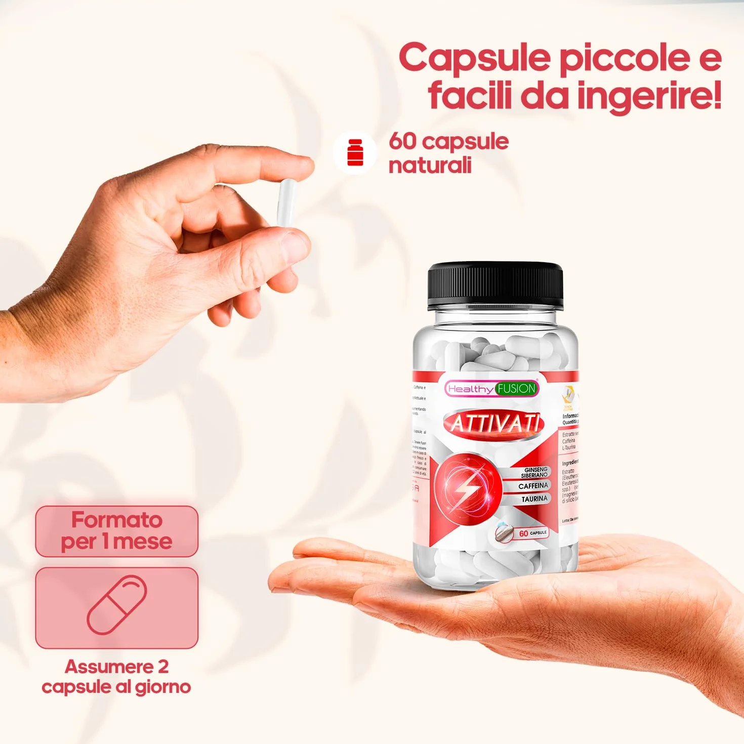 Actívate L-Taurina Cafeína Ginseng Siberiano Integratore alimentare 60 capsule