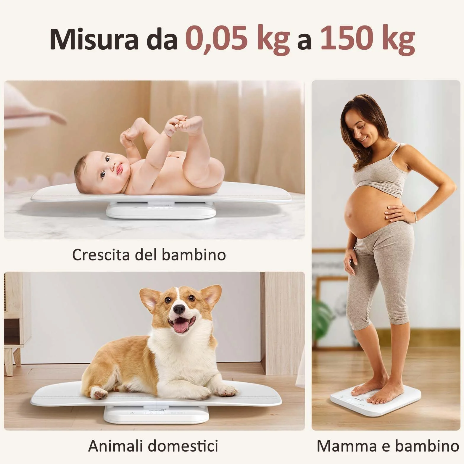 Grownsy Bilancia Neonato Digitale 150 kg Display LCD Misurazione Altezza 70 cm