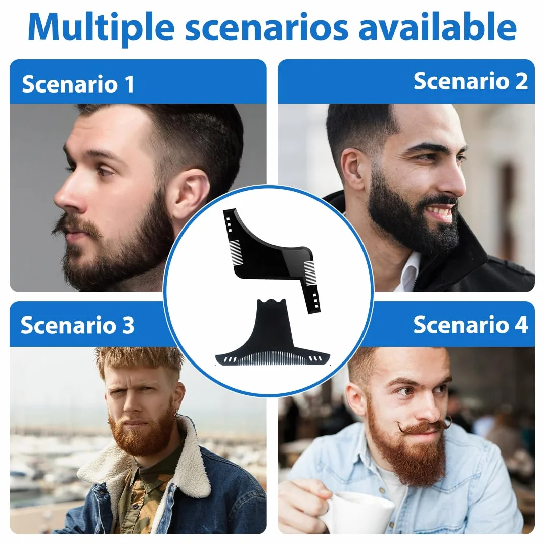 Set di Accessori per Barba:2 Pezzi Stencil Pettine per Barba Uomo+Con 1 Pezzo di Stoffa Bianca,Spazzola da Barba,Regalo da Uomo per il Parrucchiere(Nero)