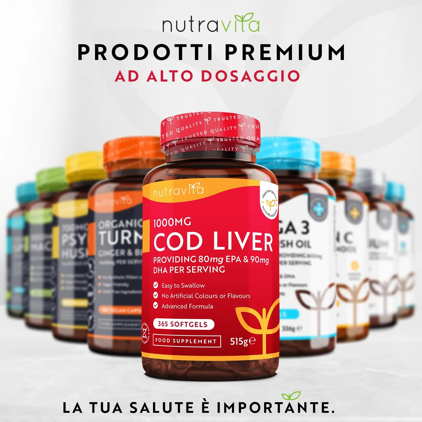 Nutravita Olio di Fegato di Merluzzo 1000 mg 365 Capsule Omega 3 Alta Resistenza con Vitamine A D E Aglio