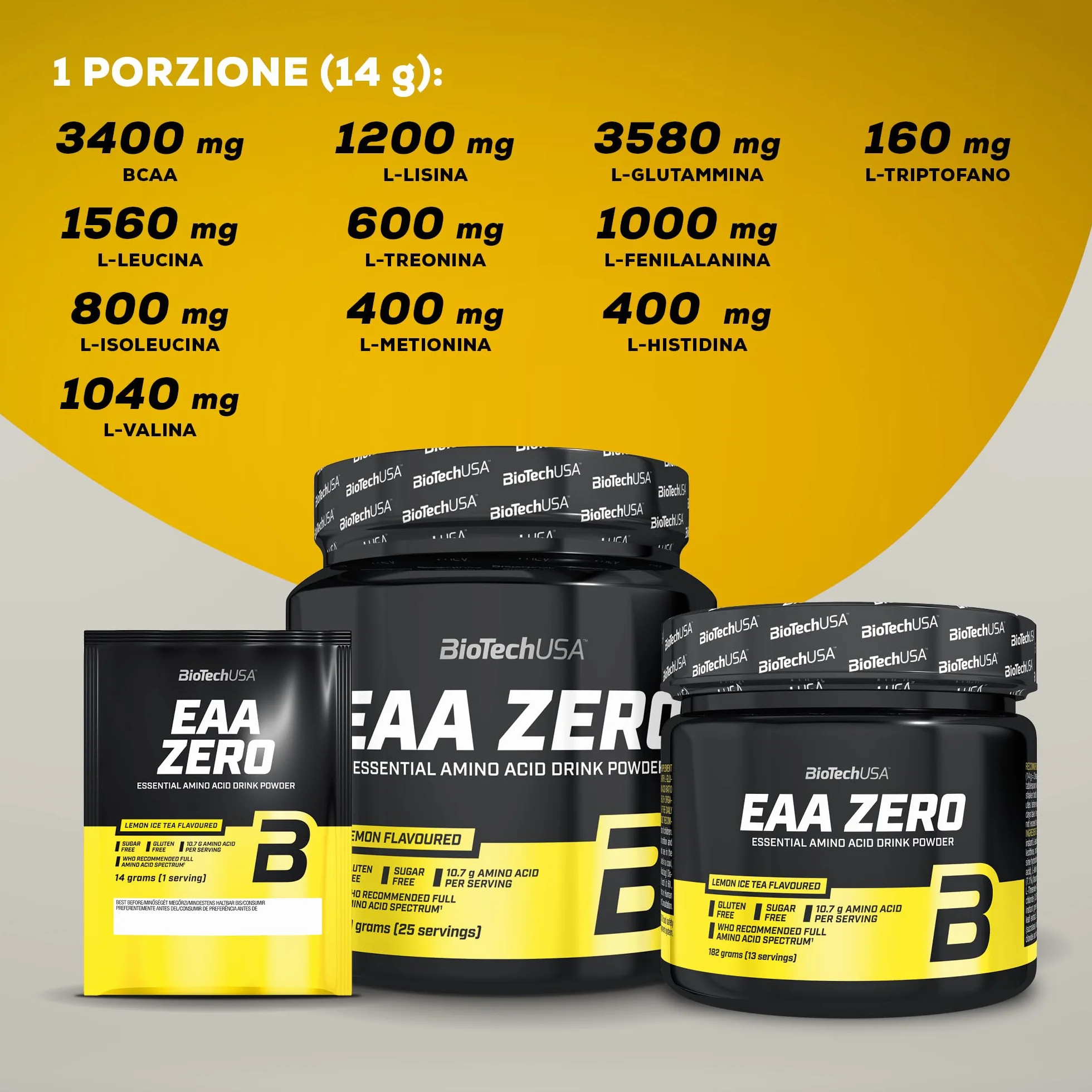 BioTechUSA EAA Zero - Potenza degli Aminoacidi Essenziali | 7160mg EAA/servizio | Rapporto raccomandato dall'OMS | Senza zucchero, senza glutine, 350 g, Tè Alla Pesca