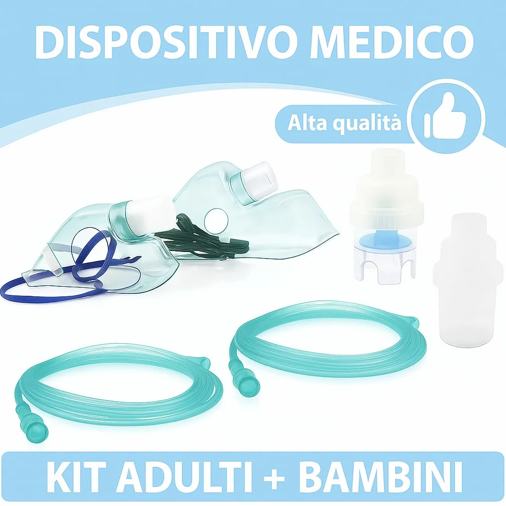 Kit Ricambi Universale per Aerosol con Maschera, Ampolla, Tubo 2 m, Filtro – Compatibile con Tutti i Modelli