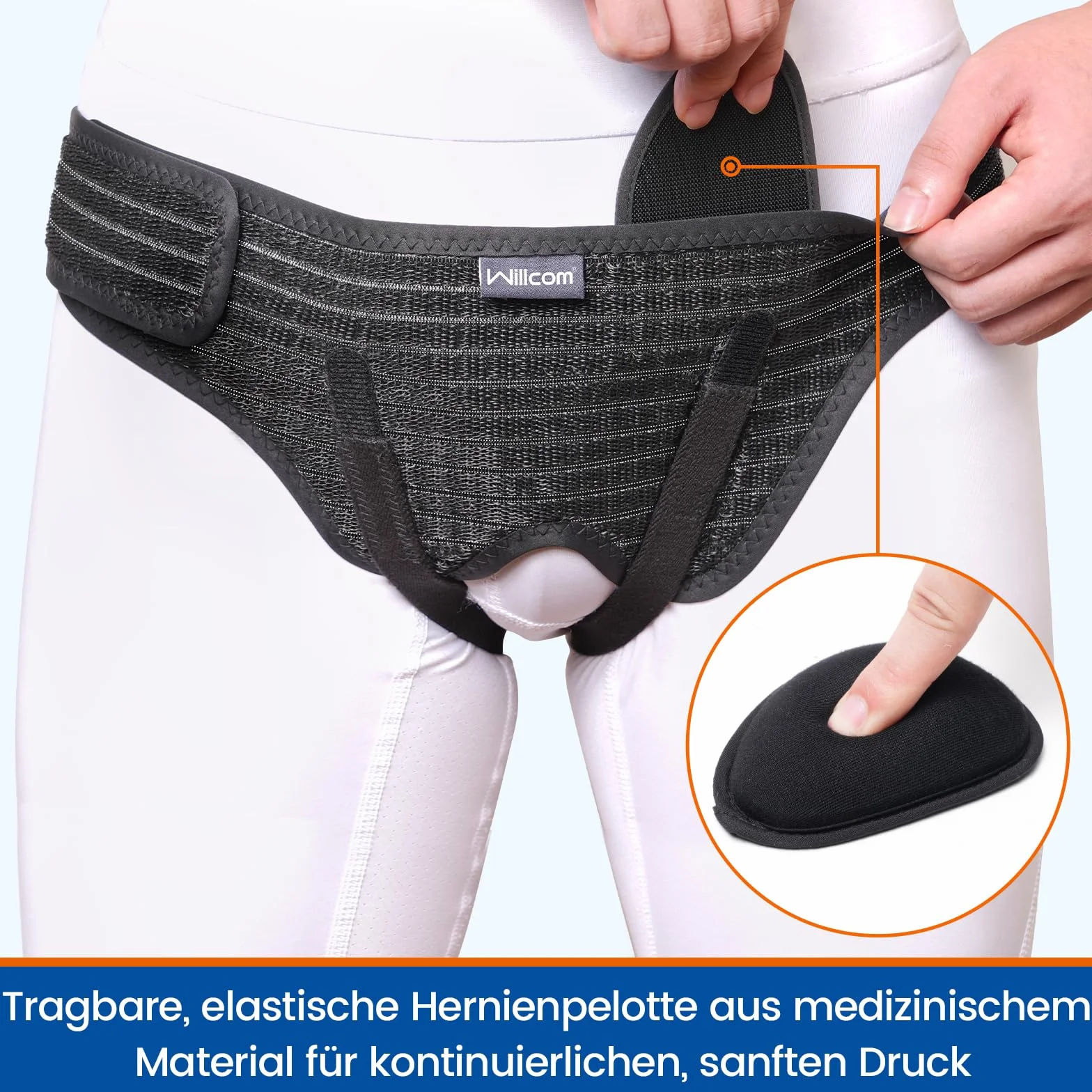 Cintura per Ernia Inguinale Uomo e Donna - Supporto Regolabile e Flessibile con 2 Cuscinetti Rimovibili per Sollievo dal Dolore - Adatta a Lato Sinistro o Destro, Ernia Sportiva (L, 102-114CM)