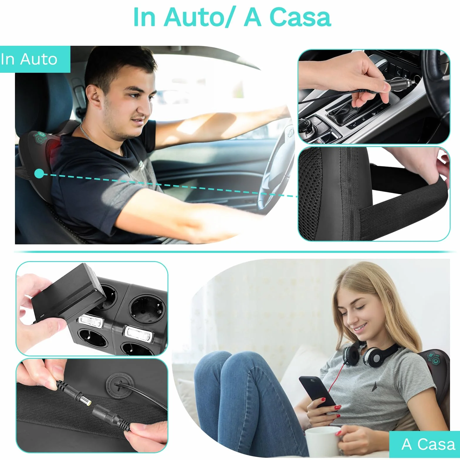 TAKRINK Cuscino Massaggiatore Elettrico Cervicale per Collo e Schiena con 8 Nodi Shiatsu, 3 Velocità Regolabili, Cambio di Direzione Automatico, Rilassarsi Muscolare Adatto a Casa Ufficio