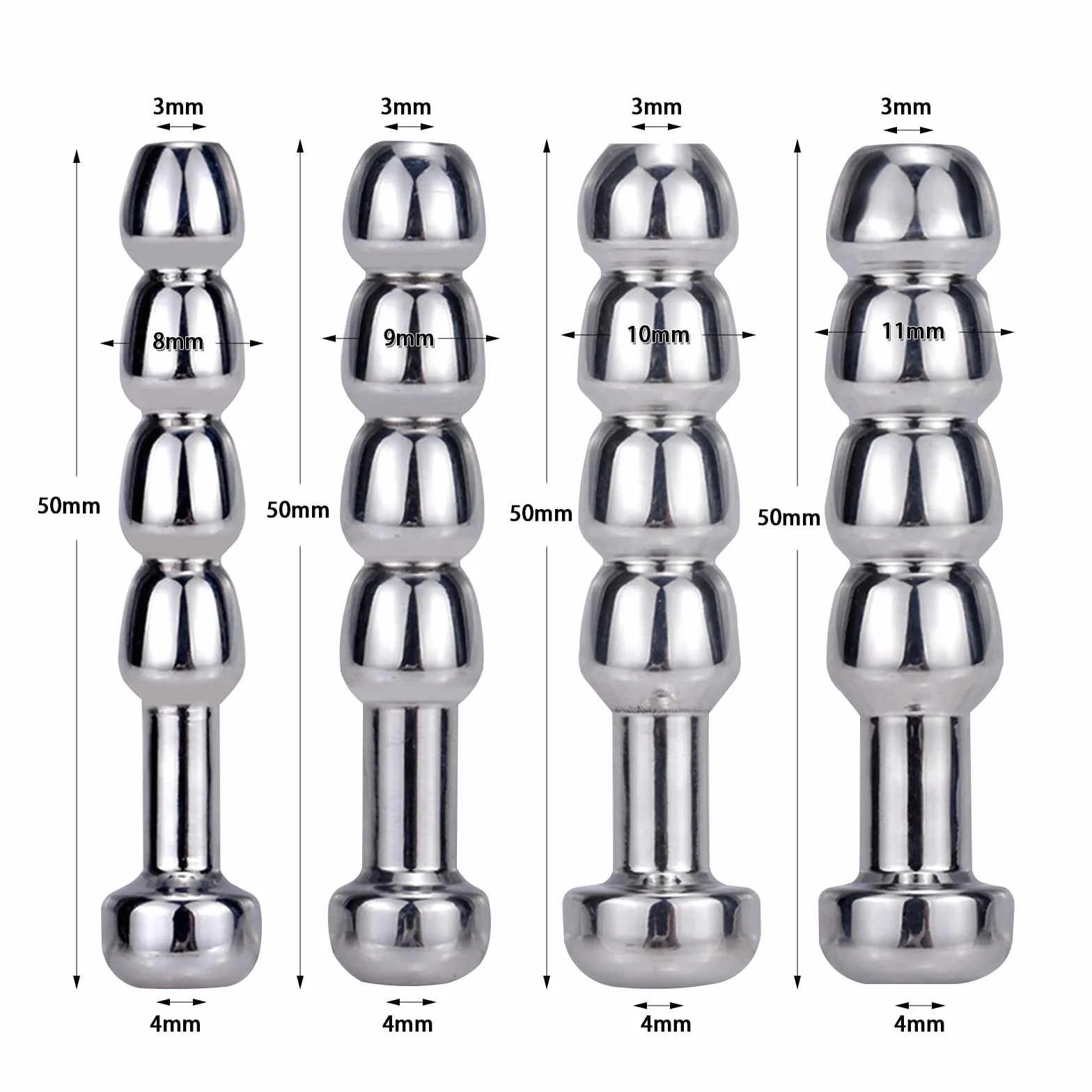 Set di Dilatatori Uretrali in Acciaio Inox, Pene Plug Perle per Massaggio Uretrale, Sonde Uretrali per Uomini (8mm-11mm)