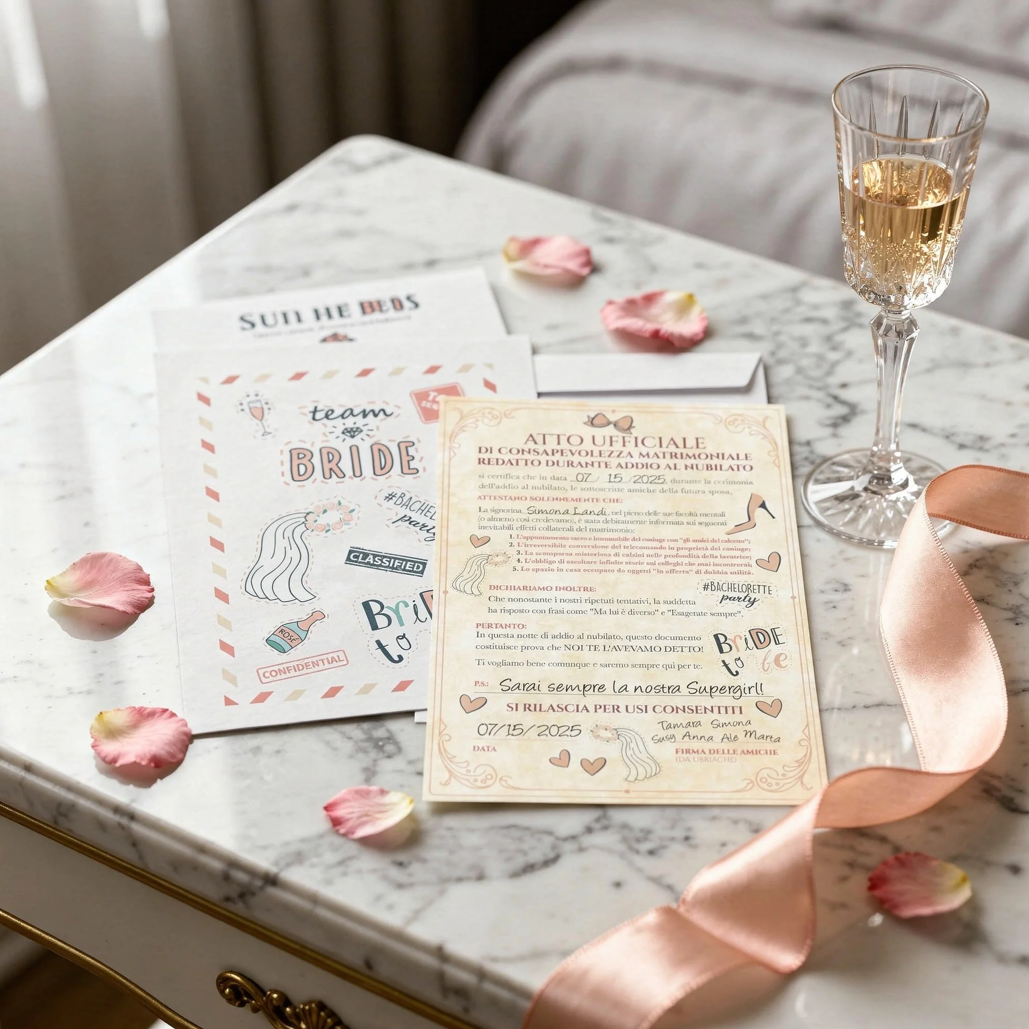 KAÏDENSÏ Gadget Addio al Nubilato Sposa - Pergamena Atto di Consapevolezza Matrimoniale - Accessori Team Bride Divertenti - Kit Idea Regalo Originale