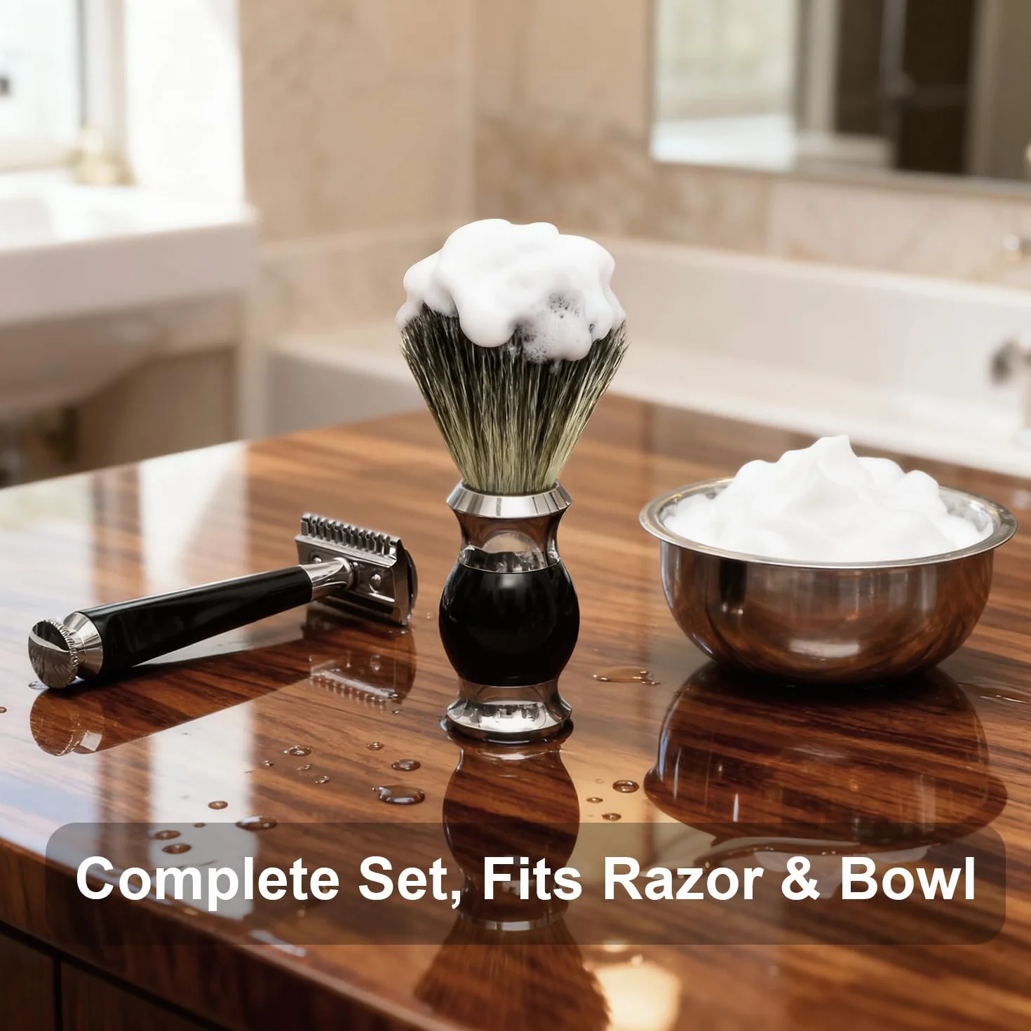 GRUTTI Set di pennelli da barba Premium con portaspazzole in tasso e portaspazzole per sapone e set da barba manuale per regalo da uomo