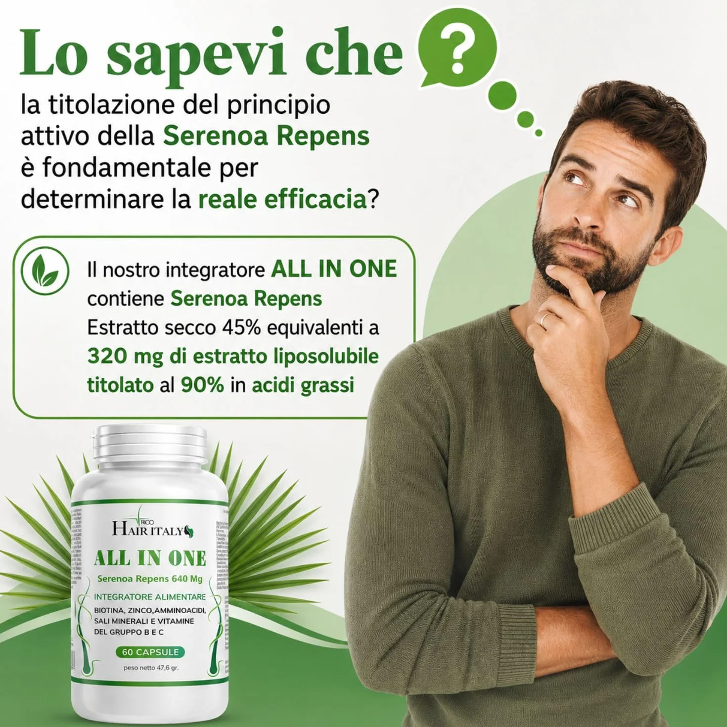 Integratore Capelli con Serenoa Repens, Biotina, Zinco, Selenio, Saw Palmetto e Caffeina - Multivitaminico per la Crescita e Contro la Caduta