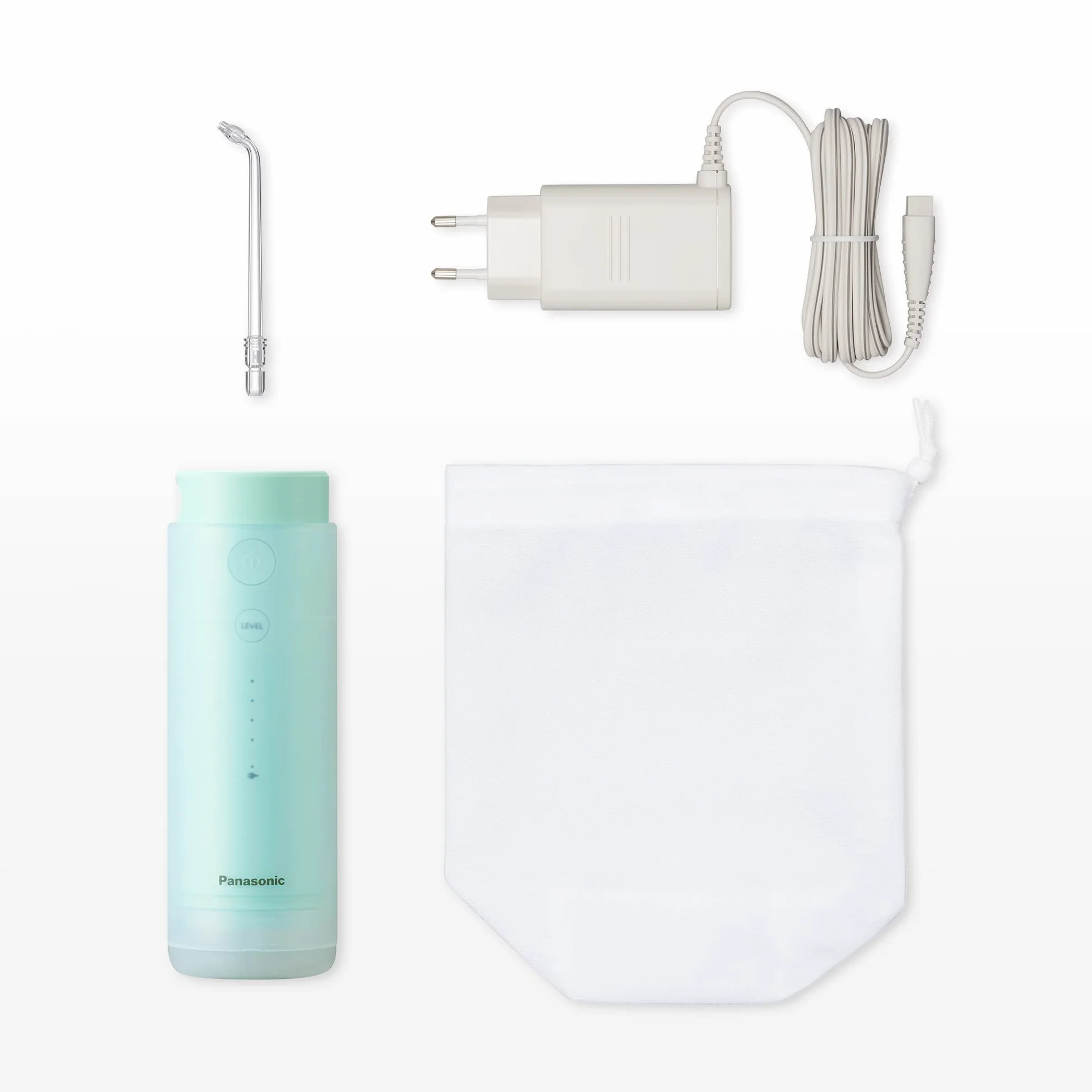 Panasonic EW-DJ4B-G503 Idropulsore, Irrigatore Orale,4 Impostazioni di Pressione dell'Acqua, Compatto e Portatile, Ultrasonica, Serbatoio 150 ml, Ricarica Rapida, Verde Menta e Bianco, 1.0 unità