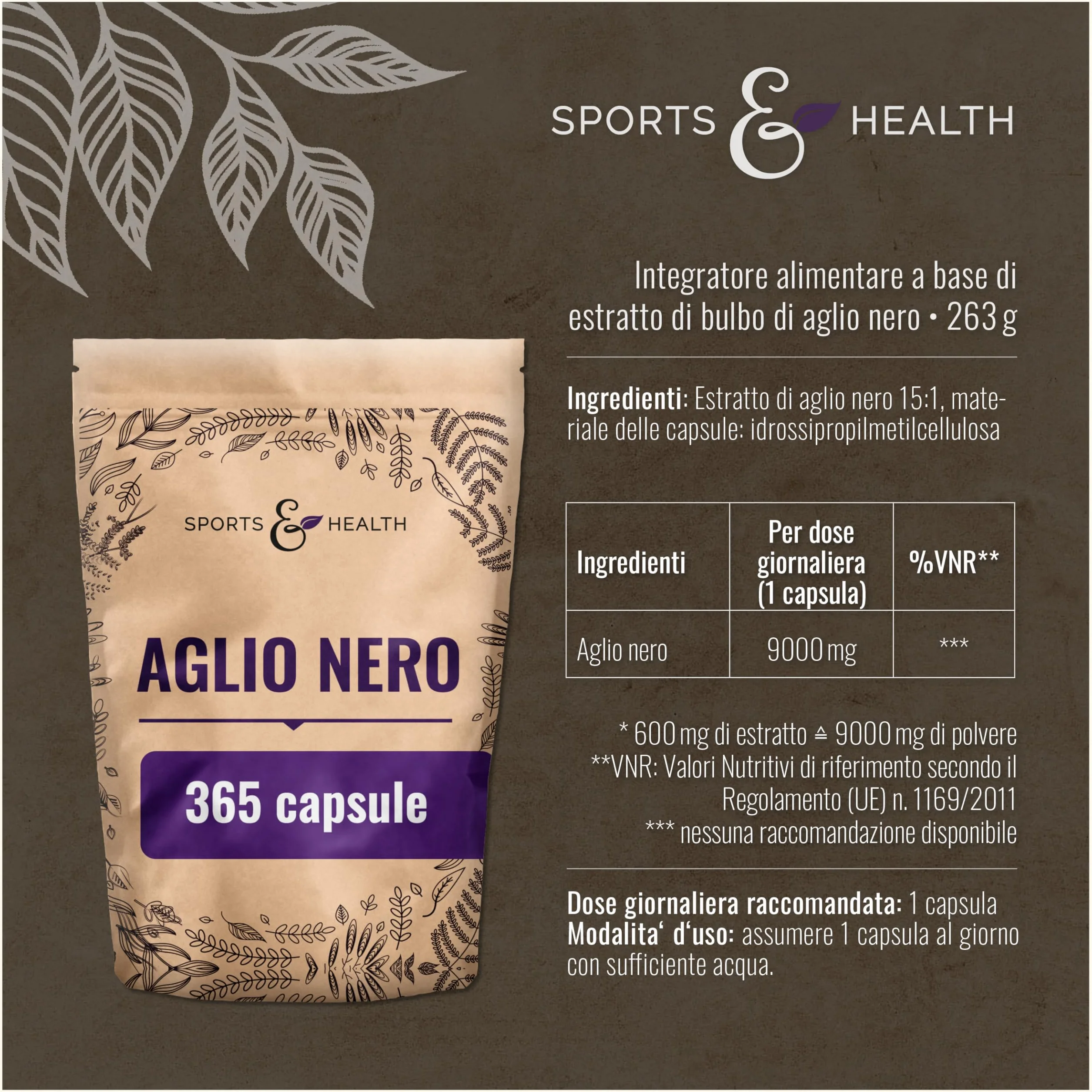 Capsule di aglio nero capsule 9 000 mg da estratto 15:1 – 365 capsule ad alto dosaggio, Black Garlic Capsules, Vegane e senza additivi, aglio-capsule aglio-nero-fermentato aglio-integratore
