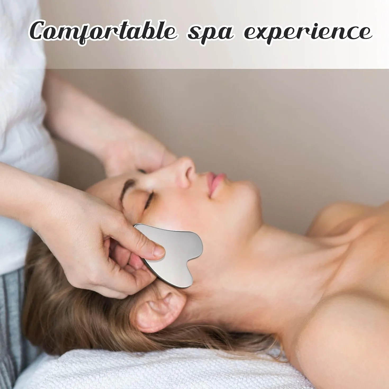 Gua Sha Acciaio Inossidabile GuaSha Viso, Durevole metallo Massaggio Viso Corpo, Antirughe Riduce il Gonfiore Strumento Raschietto per Massaggio