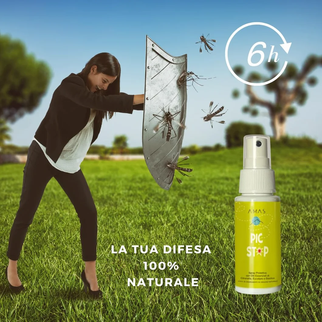 AMAS Spray Protettivo Anti Zanzare 100% Naturale 50ml x 2 Pezzi - Olii Essenziali Citronella Eucalipto Basilico