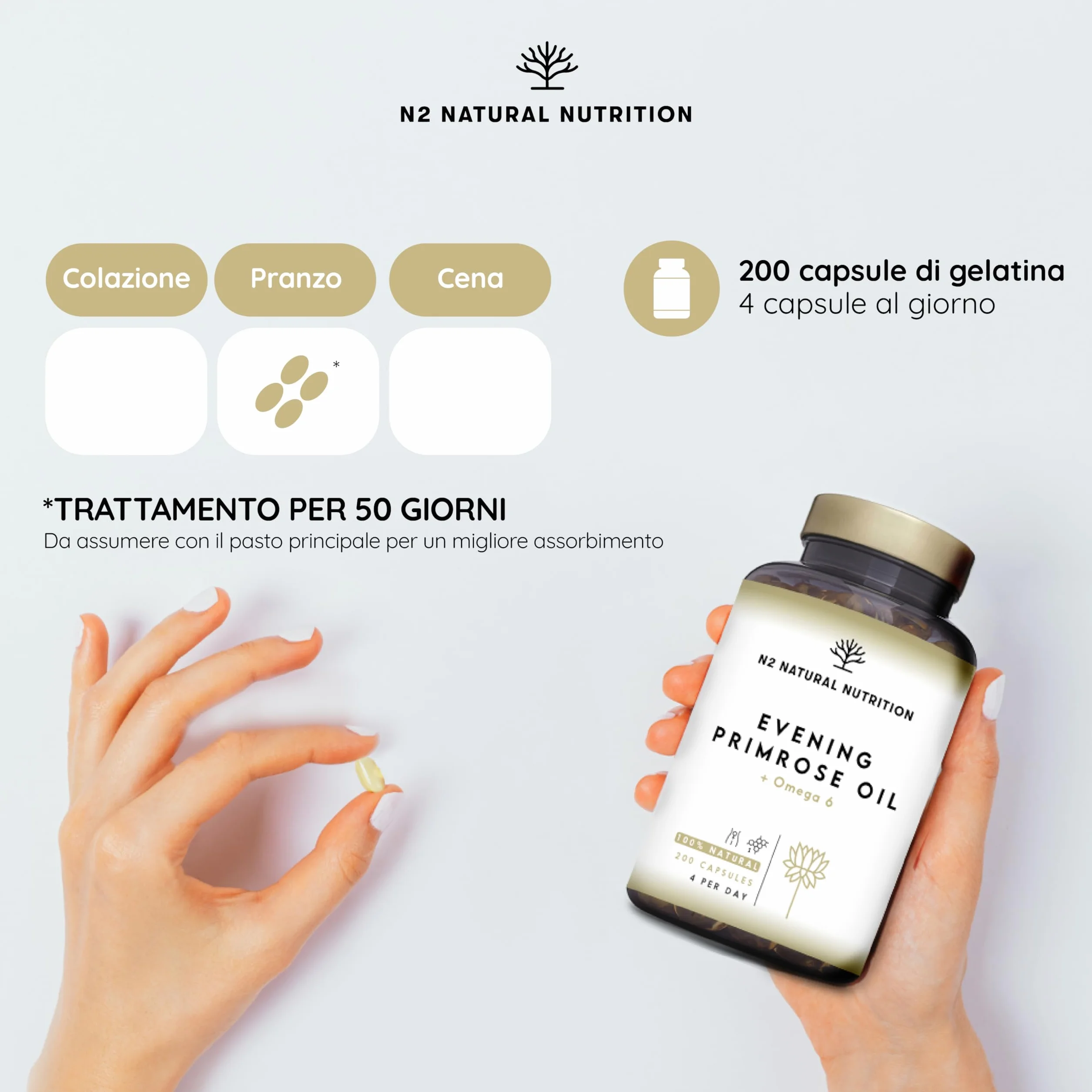 Olio di Enotera 200 Perle 2000 mg 10% GLA con Vitamina E e Omega 6 Integratore Menopausa