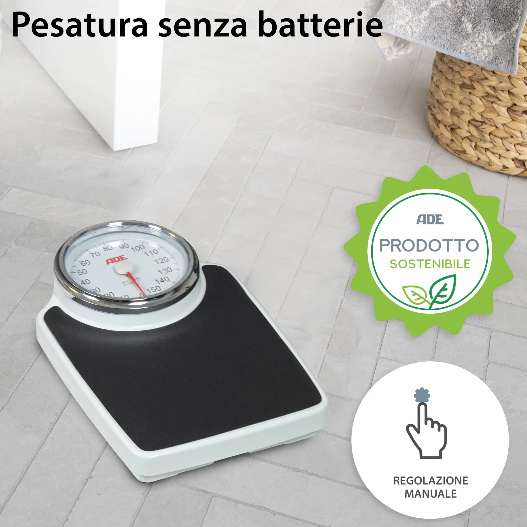 ADE Bilancia pesapersone analogica XL senza batteria | superficie antiscivolo | molto precisa | per piedi grandi | bilancia pesapersone meccanica dal design classico | fino a 160 kg