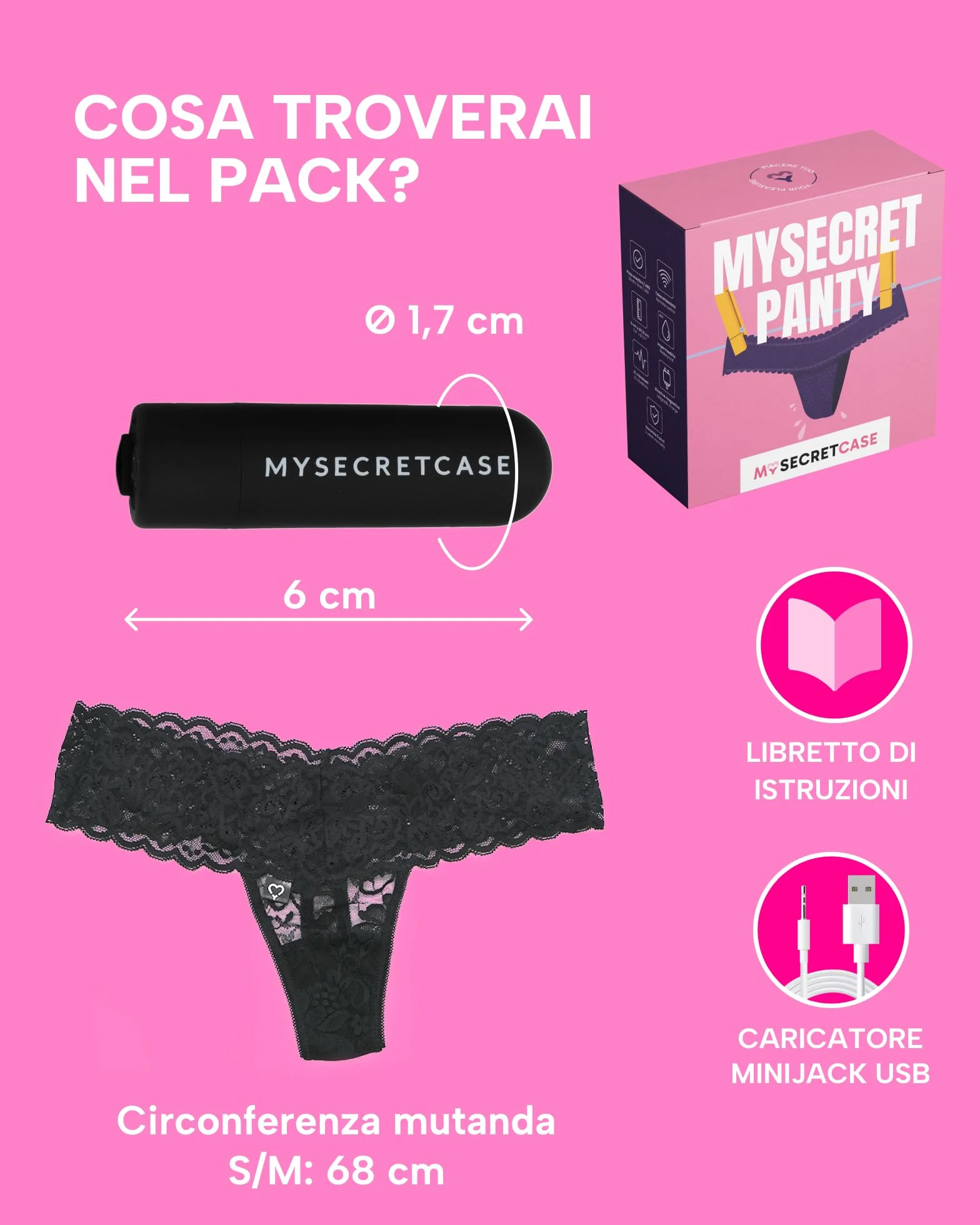 MySecretCase Mutandine Vibranti con Telecomando - Vibratoreper Donna Professionale, Sextoys Coppia, Vibratore Clitoride Femminile, Stimolatore Vibrante Donne Piccolo, Mutande Sexy a distanza (S/M)