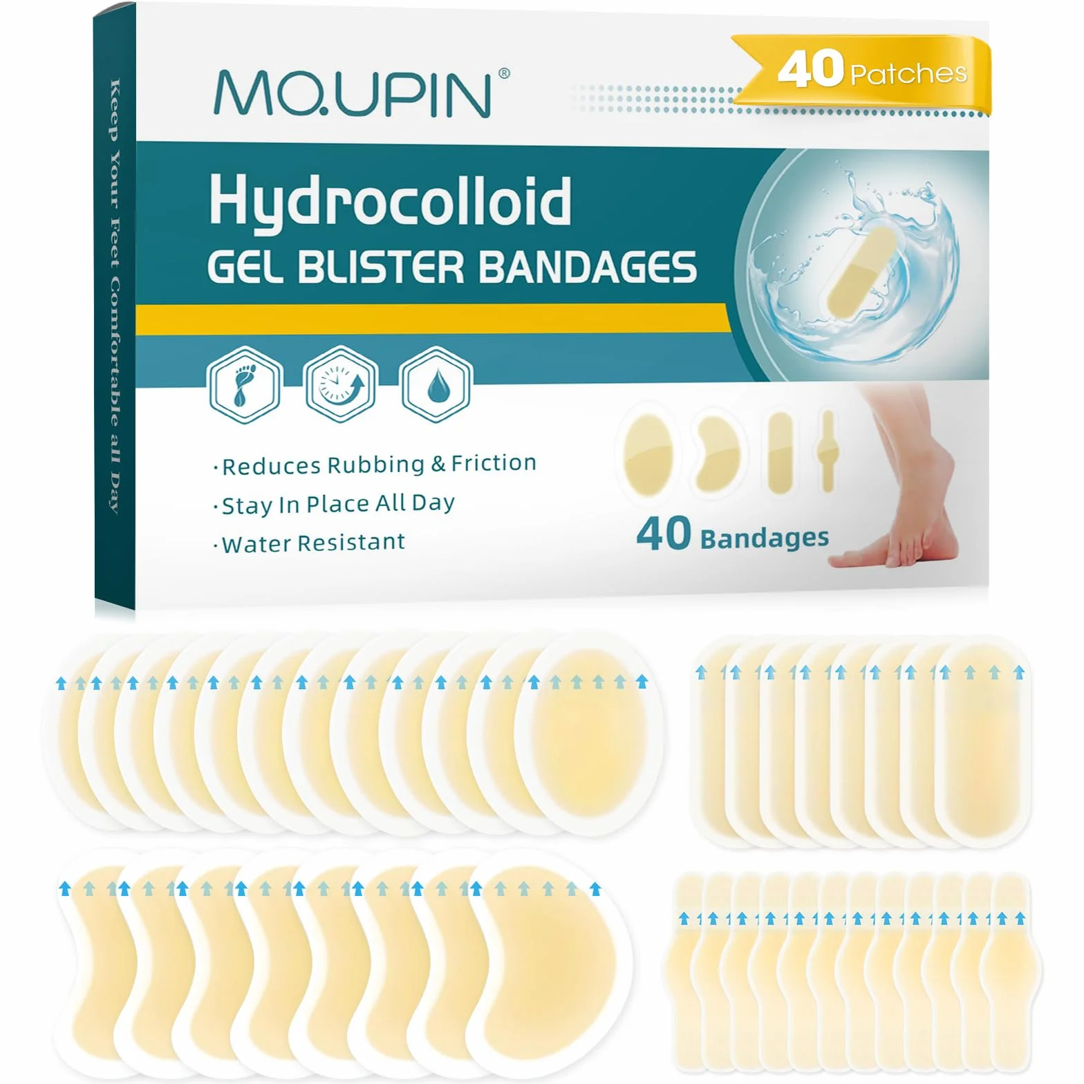 40 pezzi cerotti per vesciche in gel impermeabili 4 misure bende adesive tallone dita piedi